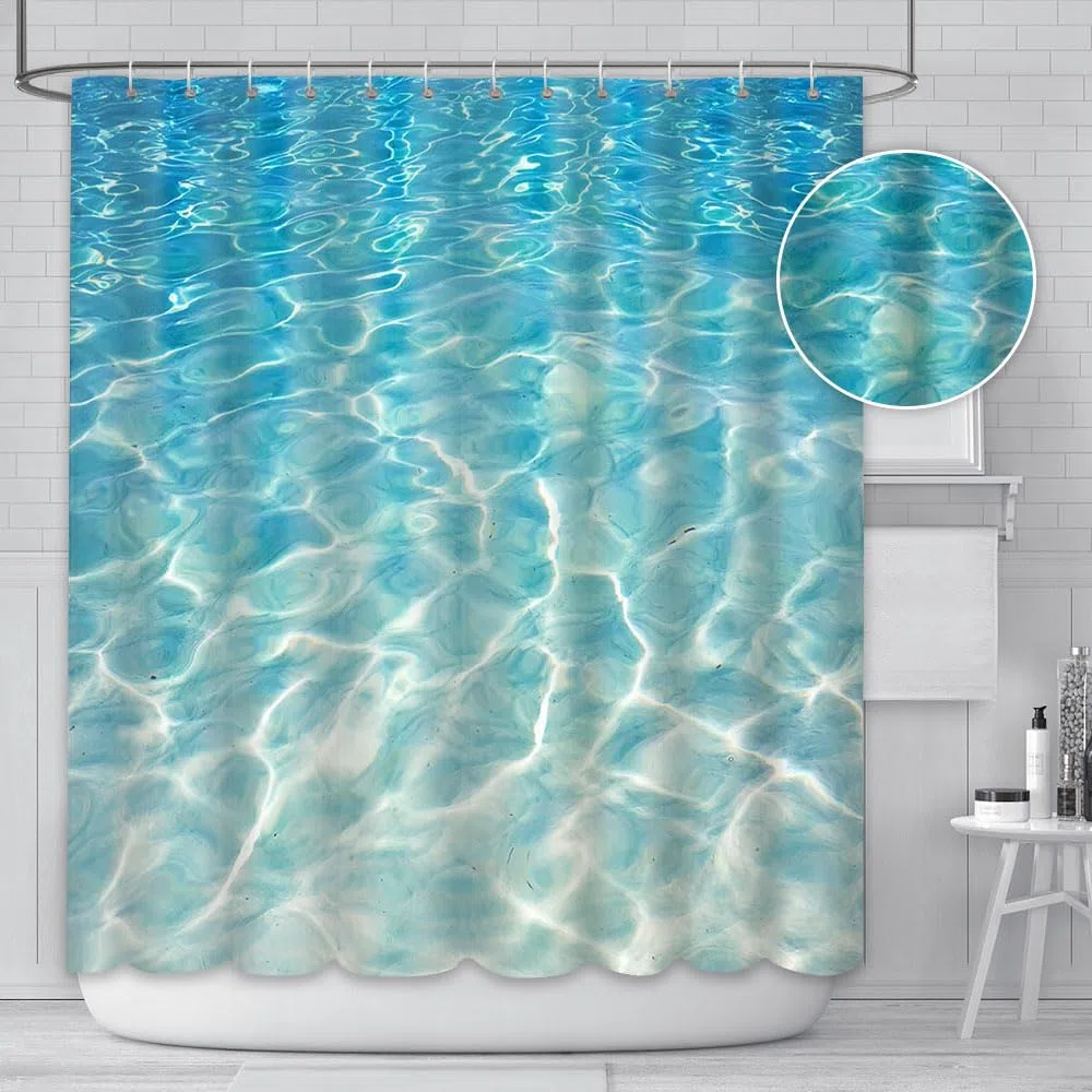AIBIIN 180 x 180 cm Wasser-Duschvorhang für Badezimmer, Sommerurlaub am Strand, Pool, Meereswelle, Hausbadewannen, Vorhang-Dekorationsset mit 12 Haken