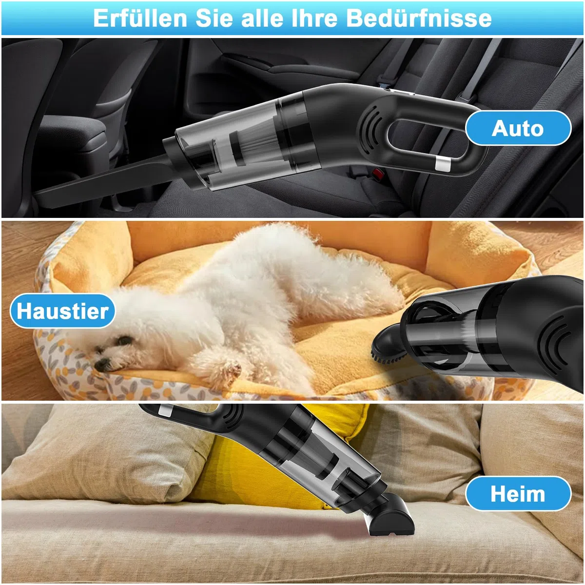 Czemo Handstaubsauger Akku 9000Pa Autostaubsauger Stark Staubsauger Kabellos Tragbarer Handsauger USB Auto Staubsauger Ohne Kabel für Auto Zuhause Tierhaare