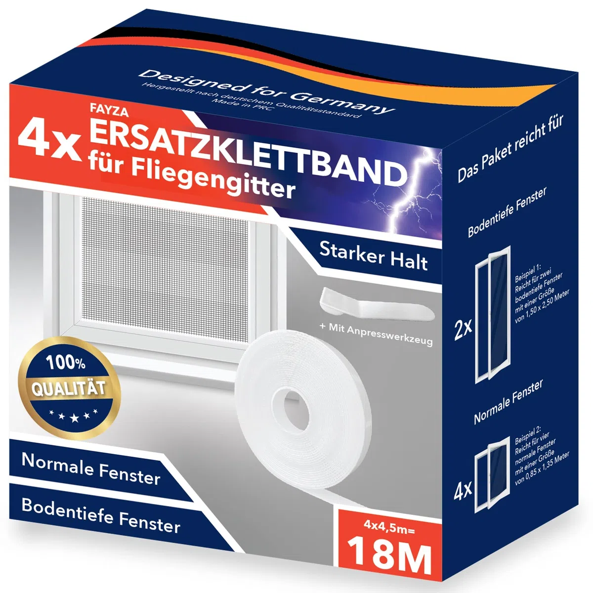 FAYZA Fliegengitter Klettband für Fenster Premium Qualität - 18M Transparent Befestigungsband Fliegengitter - Klettband selbstklebend Fliegengitter - Klettband Fliegengitter extra stark