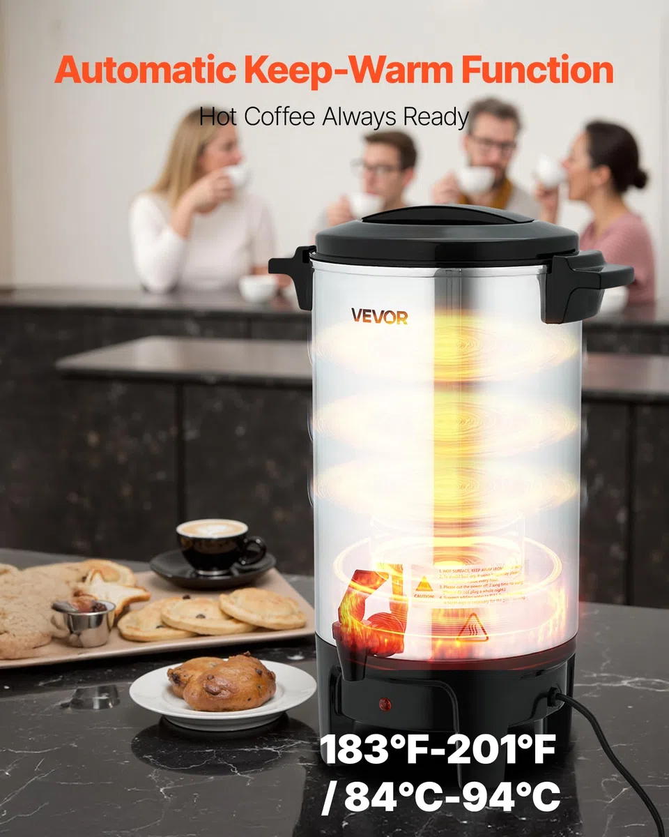 VEVOR kommerzieller Kaffeeautomat 40 Tassen 6 L Heißgetränkespender mit tropffreiem Wasserhahn, Kaffeekanne mit automatischer Temperaturregelung, für Catering Party Kirche Restaurant Café