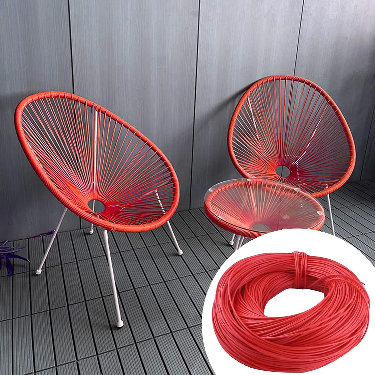 Peddigrohr, 2,5 mm Runder Kunststoff-Rattan 500g, Rattan Peddigrohr, Massives rundes Rattan für Reparatur, Stuhl, Tisch, Aufbewahrungskorb, Weben, Kunsthandwerk (Rot)