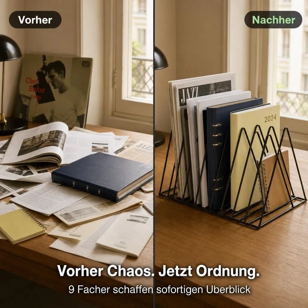 Schallplattenständer,Dreieckiger schallplattenständer,Buchstütze,Zeitschriftenständer,Buch-Organizer,zum Aufbewahren von Büchern,Fotoalben und Zeitschriften,9 Fächer(2 Stück)