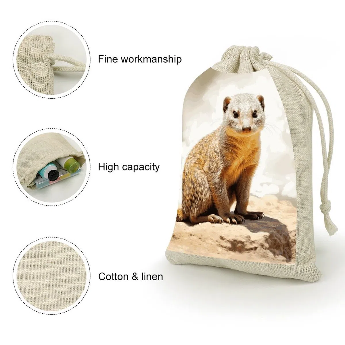 8 Stück Baumwollbeutel mit Kordelzug, wilde Erdmännchen, kleine Aufbewahrungstasche, wiederverwendbare Musselin-Tasche für Zuhause, Party, Hochzeit, Zubehör, Weihnachtsgeschenktasche