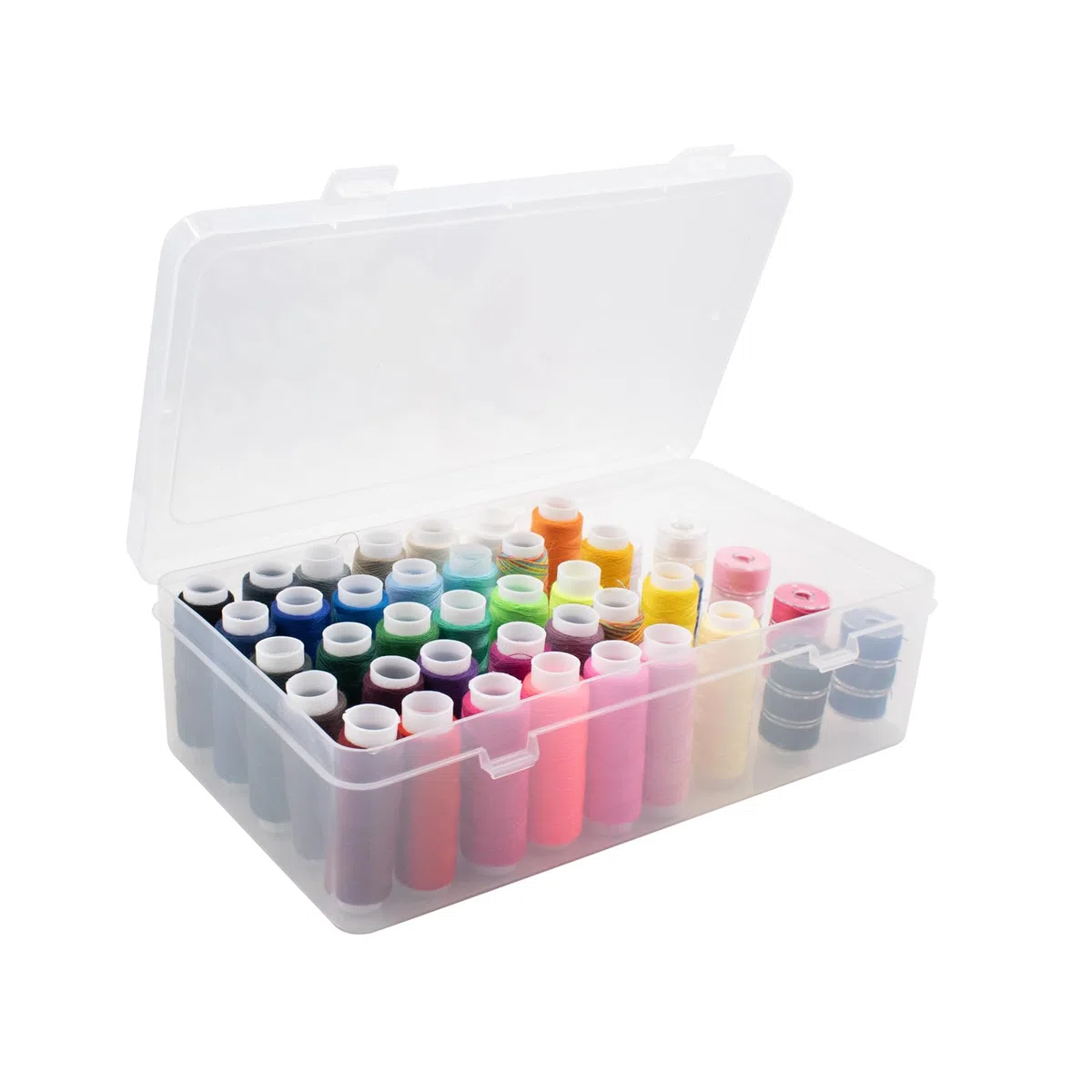 42 Fächer Nähmaschinen spulenbox mit Garn in 37 Farben und 25 Kunststoffspulen Aufbewahrungsbox für Nähgarn, Stickerei, Stickgarn, Basteln 23,7x13,7x6,6 cm