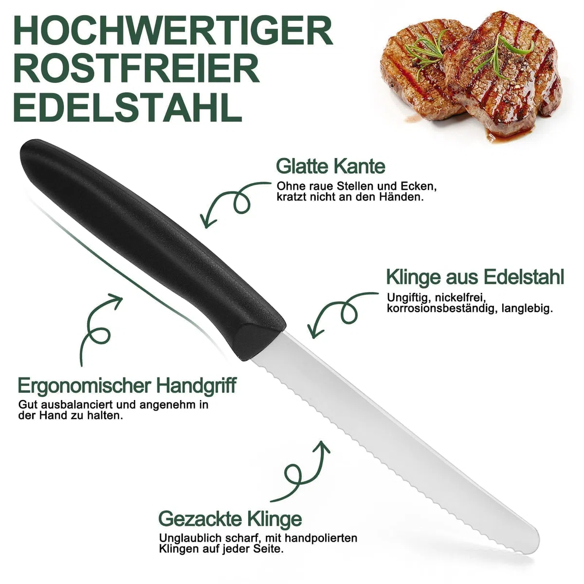 Frühstücksmesser 12 Stück,Tafelmesser mit Wellenschliff,Messer set aus Edelstahl,Brötchenmesser für Haus und Restaurant,Schwarz Tomatenmesser,Buttermesser,Tafelmesser,Spülmaschinenfest
