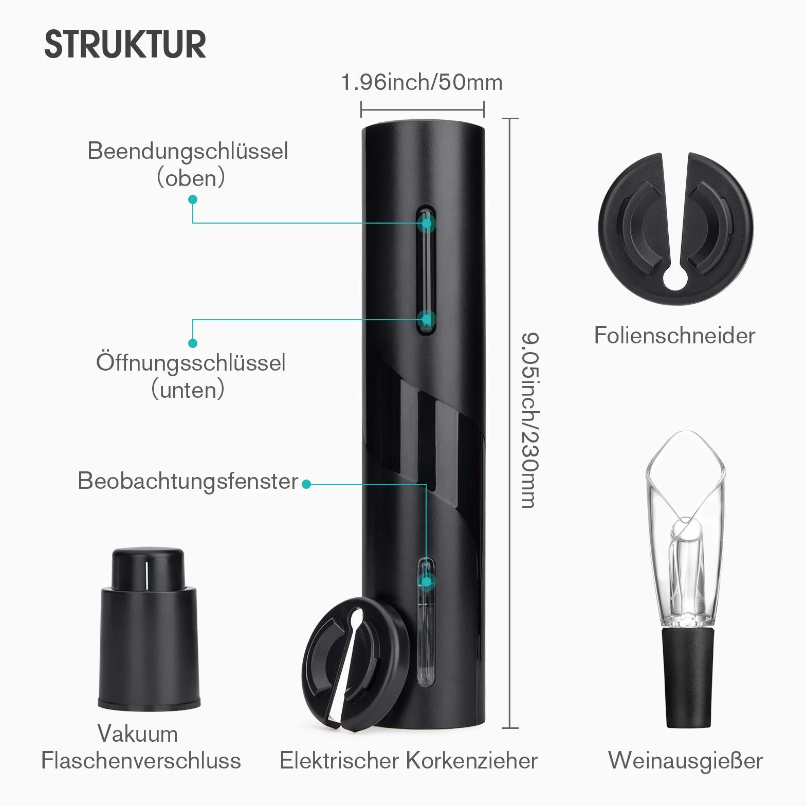 mafiti Elektrisches Weinflaschenöffner-Set, elektrischer Korkenzieher, automatischer Flaschenöffner, kabelloser Weinöffner, Weinflaschenöffner-Set inklusive Folienschneider, Weinausgießer und Vakuum-W