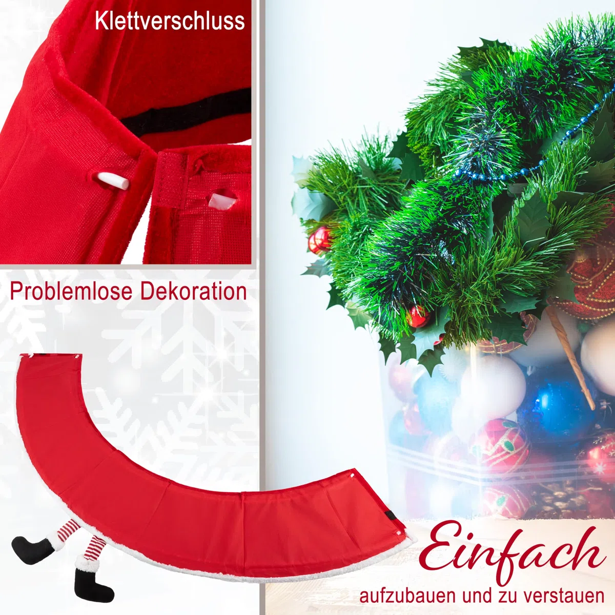 DECO EXPRESS Weihnachtsbaumständer Abdeckung, 42x24cm Weihnachtsbaum Rock, Stilvoll Weihnachtsdeko Innen In Weihnachtsmann Frohe Weihnachten Design (Rot Santa, Höhe 42 cm/Basis 56 cm)