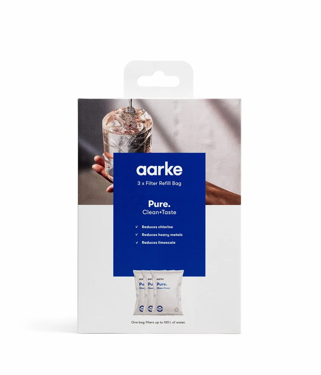 Aarke 3er-Pack Pure Filter-Nachfüllbeutel – reduziert Chlor, Schwermetalle und Kalk – filtert bis zu 120 Liter / 32 Gallonen Wasser pro Beutel