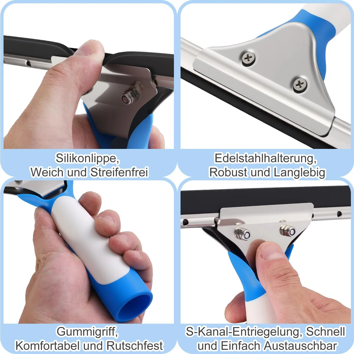 Mitclear Profi Fensterwischer(35cm), Streifenfreies Abzieher mit Silikonlippe, Fensterputzer mit Wischer, Fensterreiniger mit Abziehlippe, Fensterabzieher für Bad, Dusche, Fenster, Glas, Spiegel, Auto