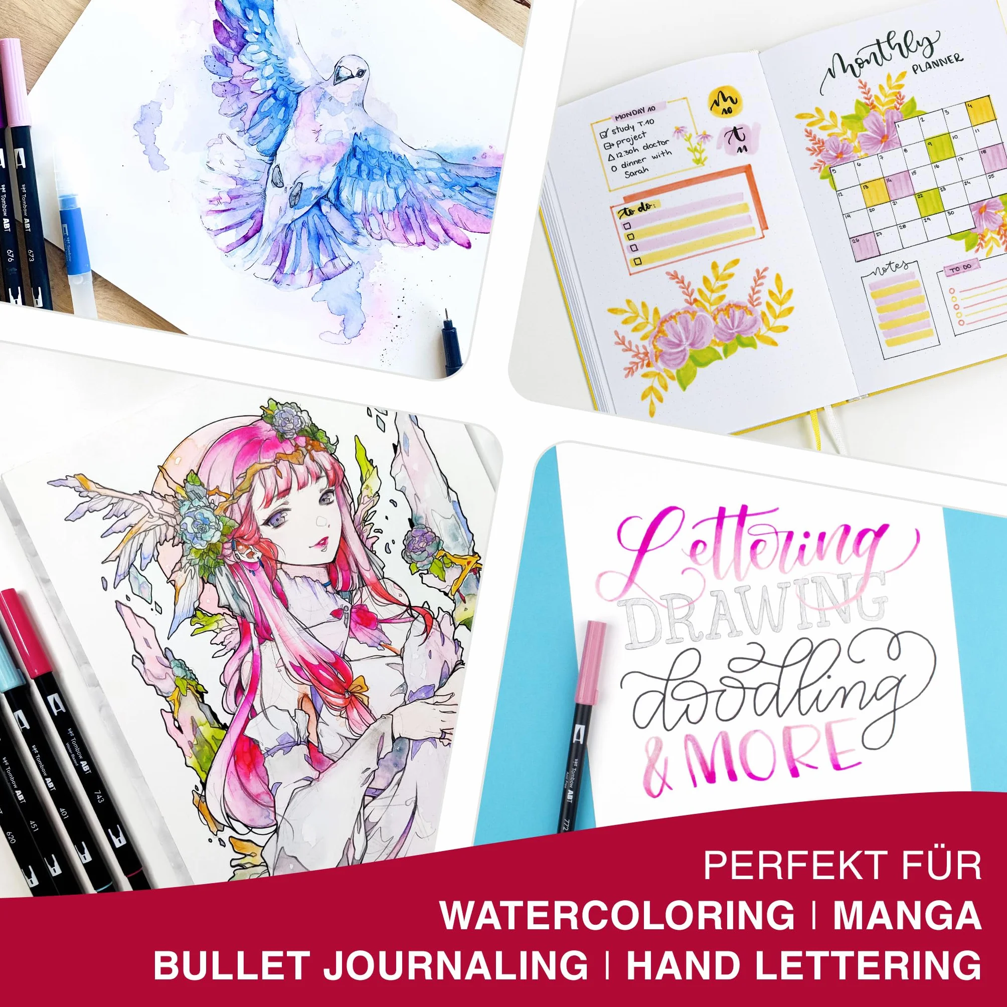 Tombow ABT Dual Brush Pen, Polar Glow, Stift mit zwei Spitzen, perfekt fürs Hand-Lettering und Bullet Journal, wasservermalbar, 6er Set [ABT-6P-POLAR]