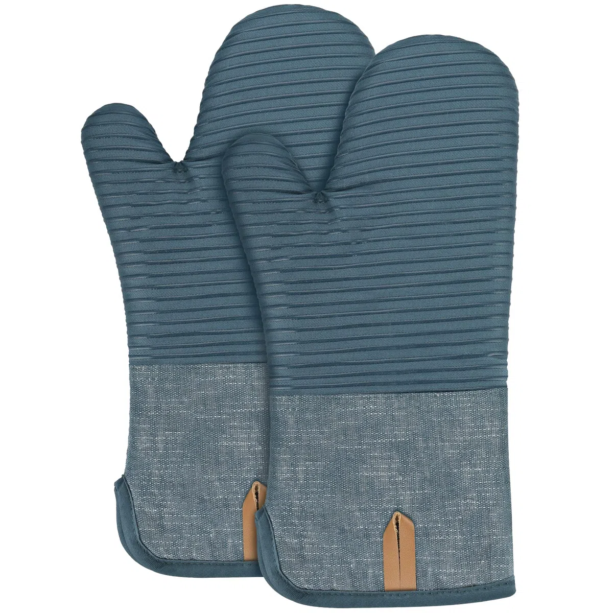 BONTHEE Ofenhandschuhe Topfhandschuhe Extra Lang Baumwolle kochhandschuhe mit Anti-Rutsch Silikon Gestreift backhandschuhe für Kochen Backen Grillen - 2er Set - Blau