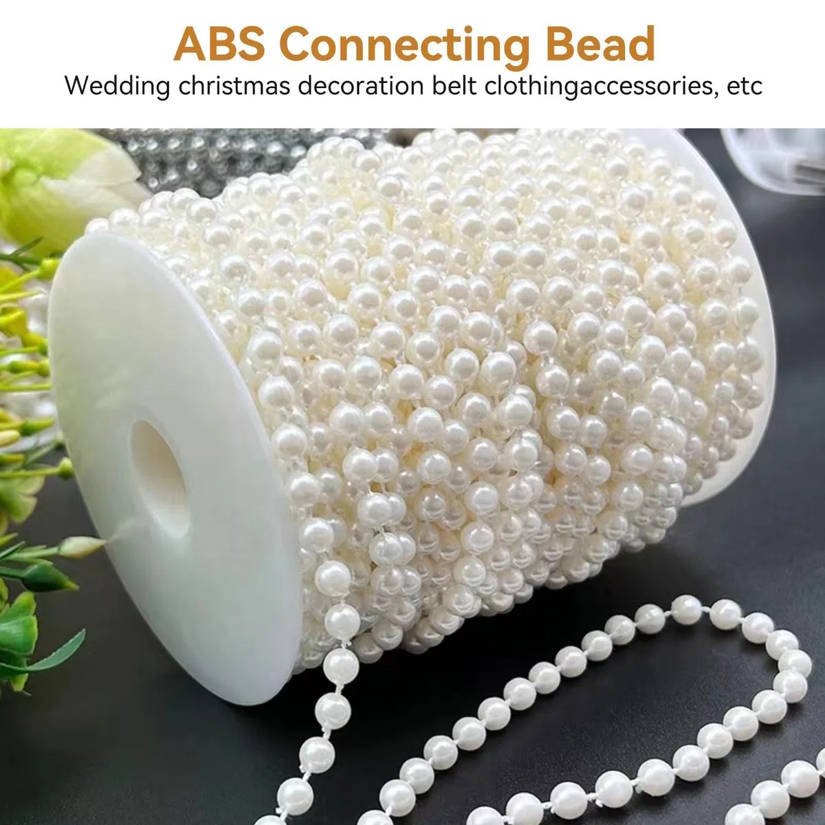 25 m/Rolle Faux Pearl Bead Girlands DIY Lange Perlenperlen, 6 mm Craft Perlenkette, Perlengirlandenrolle für Hochzeitsfeier Dekoration(Weiß)