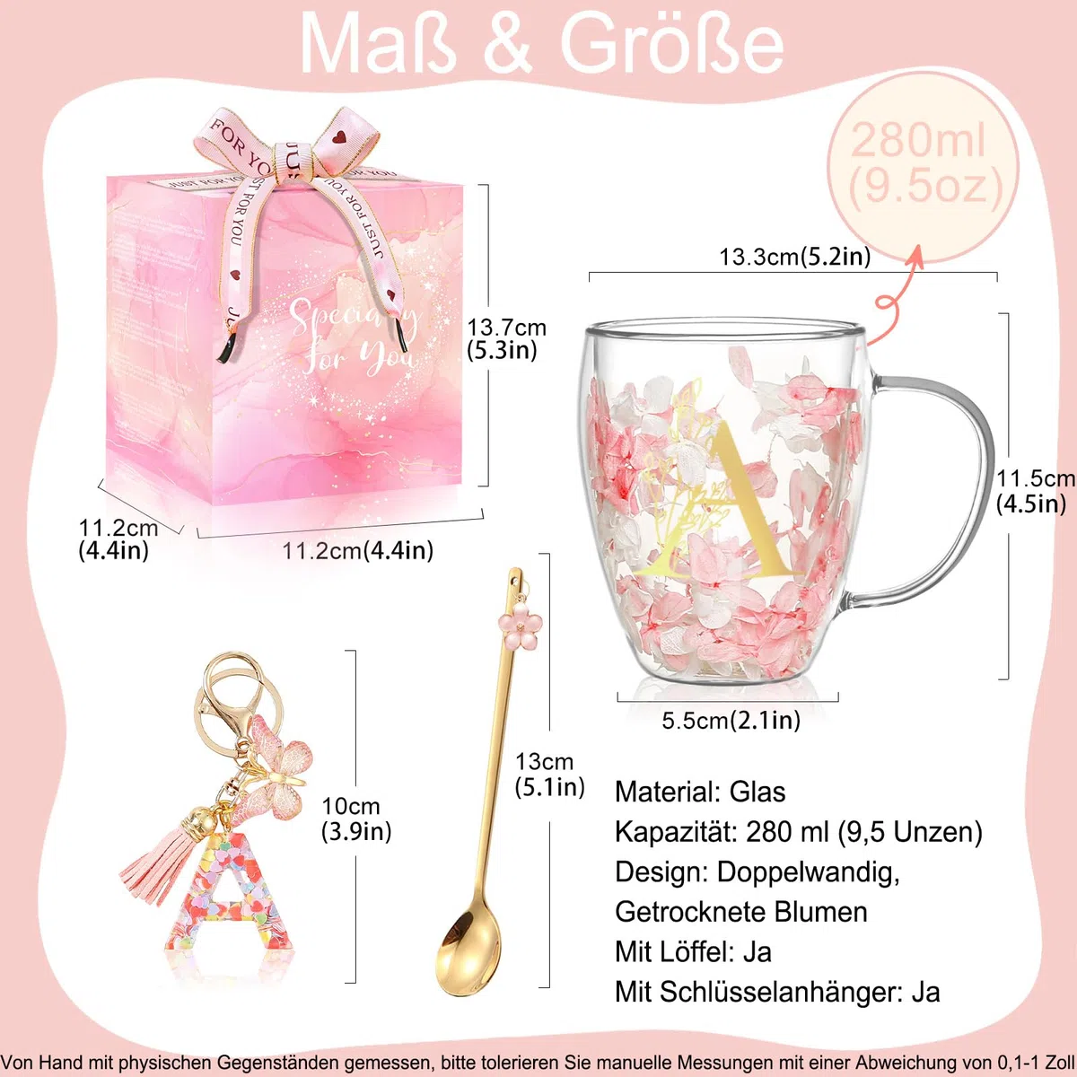 Geschenke für Frauen Latte Macchiato Gläser Geburtstagsgeschenk für Frauen Doppelwandige Kaffeegläser Personalisierte Weihnachten Valentinstag Muttertag Geschenk für Sie Brautjungfer Teegläser