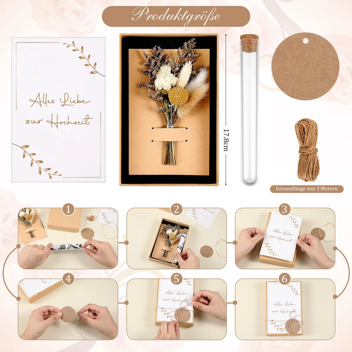 Hestya Hochzeit Geldgeschenk Set Geldgeschenke Hochzeit Verpackungen Hochzeitsgeschenke für Brautpaar Flitterwochen Geschenk inklusive Getrocknete Blumen Besondere Hochzeitskarte Reagenzglas