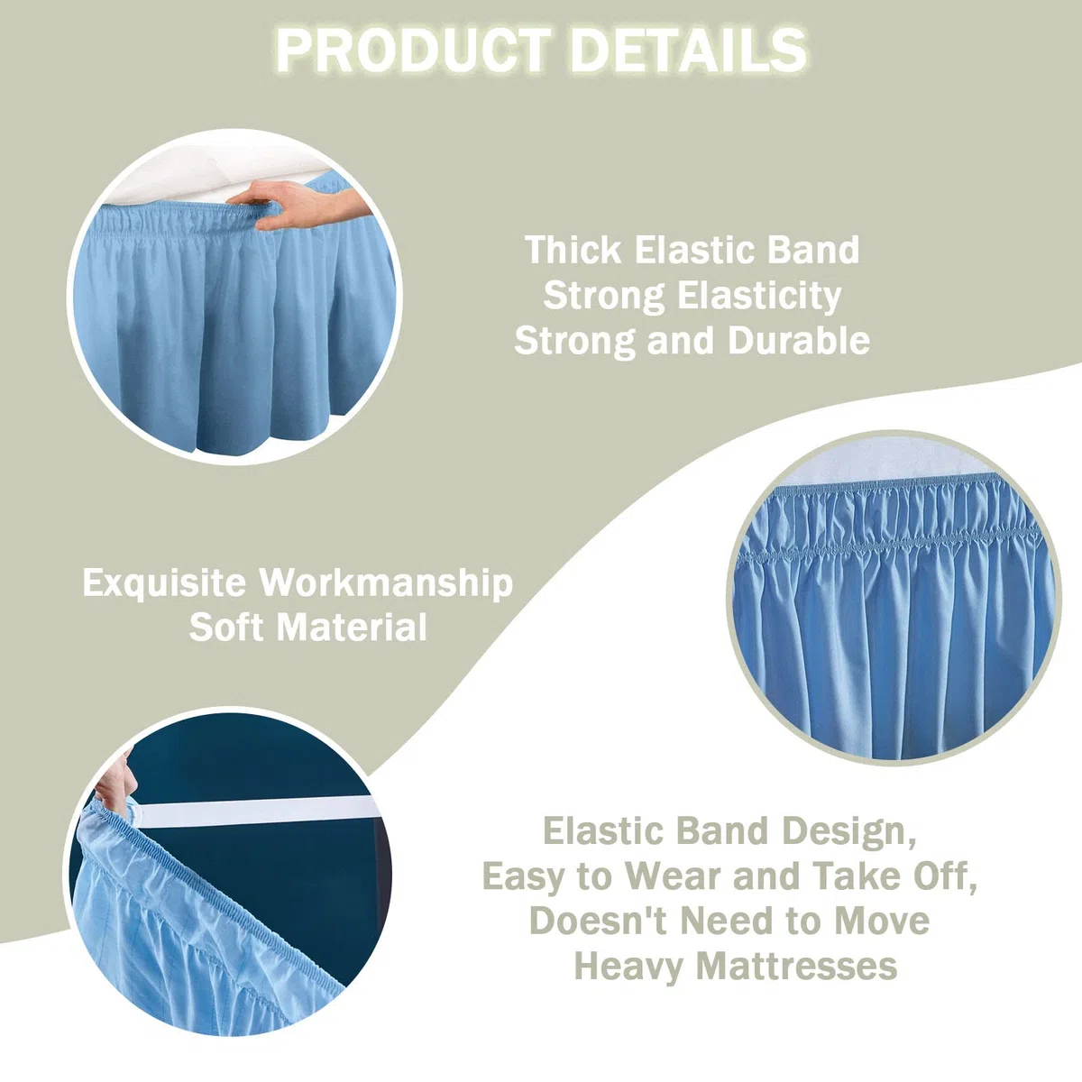 Surwin Betthusse Ruffle Bettrock Rüschen, Elastischer Bett Rock Bettvolant Gerüschter Bed Skirt Wrap Around Bettrock Husse Röcke Keine Bettoberfläche Bett Bettgestein (Navy blau,180x200x38cm)