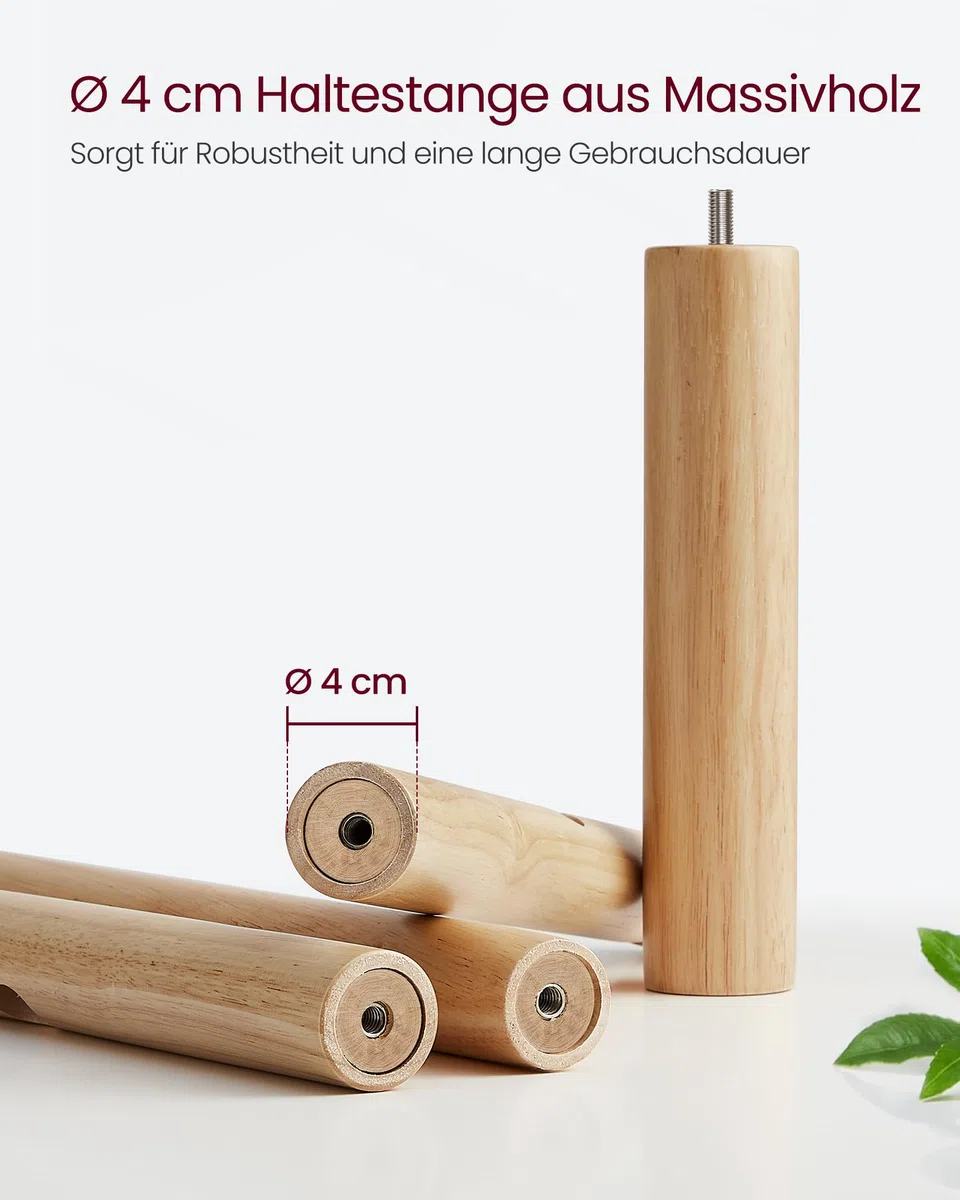 VASAGLE Garderobenständer, Kleiderständer Massivholz, Jackenständer Baumform, 8 Haken für Jacken, Hüte, für Flur, Haken und Haltestange aus Kautschukholz, naturbeige RCR010N01