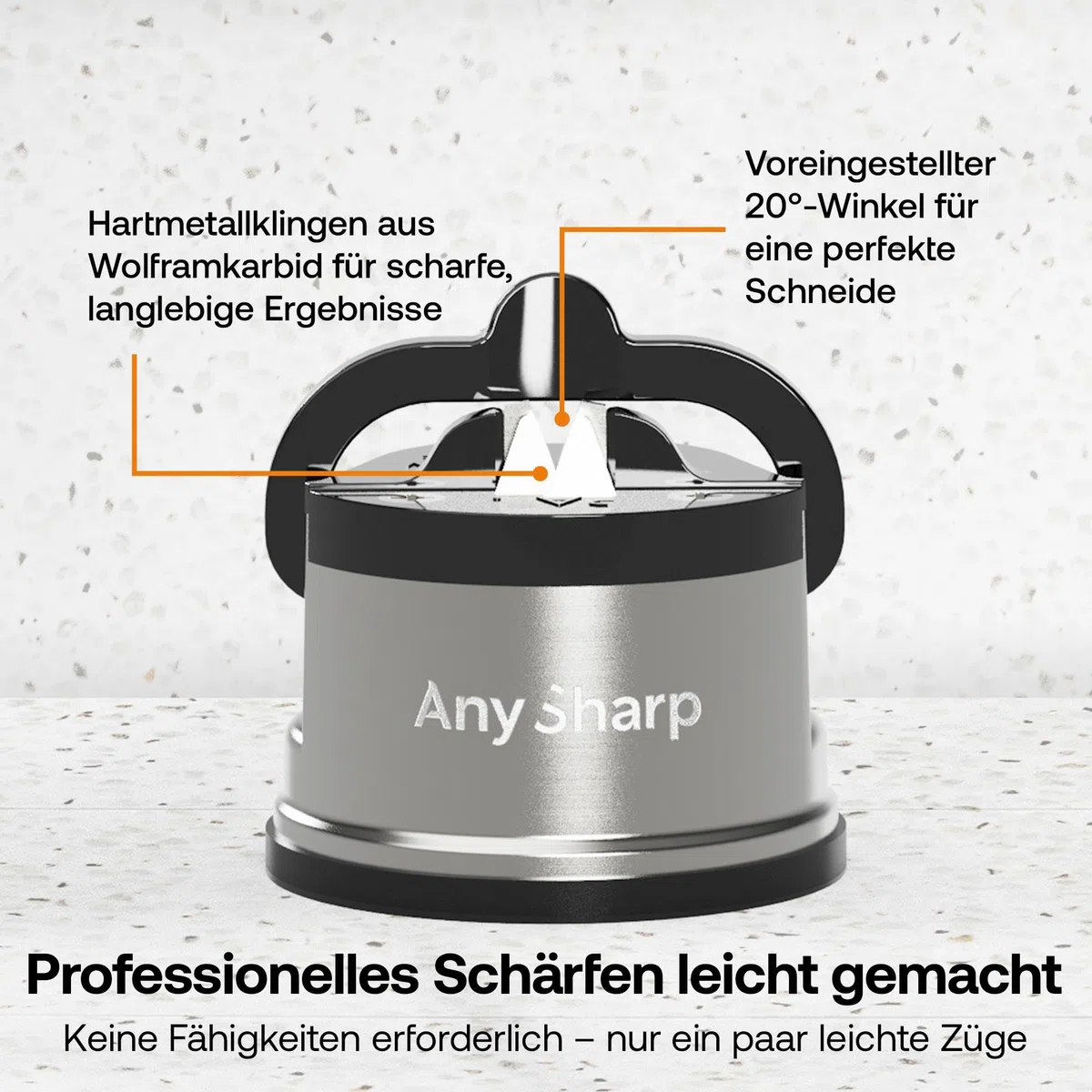 AnySharp Pro Messerschärfer (Metall) mit Saugnapf, Gebürstetes Metall