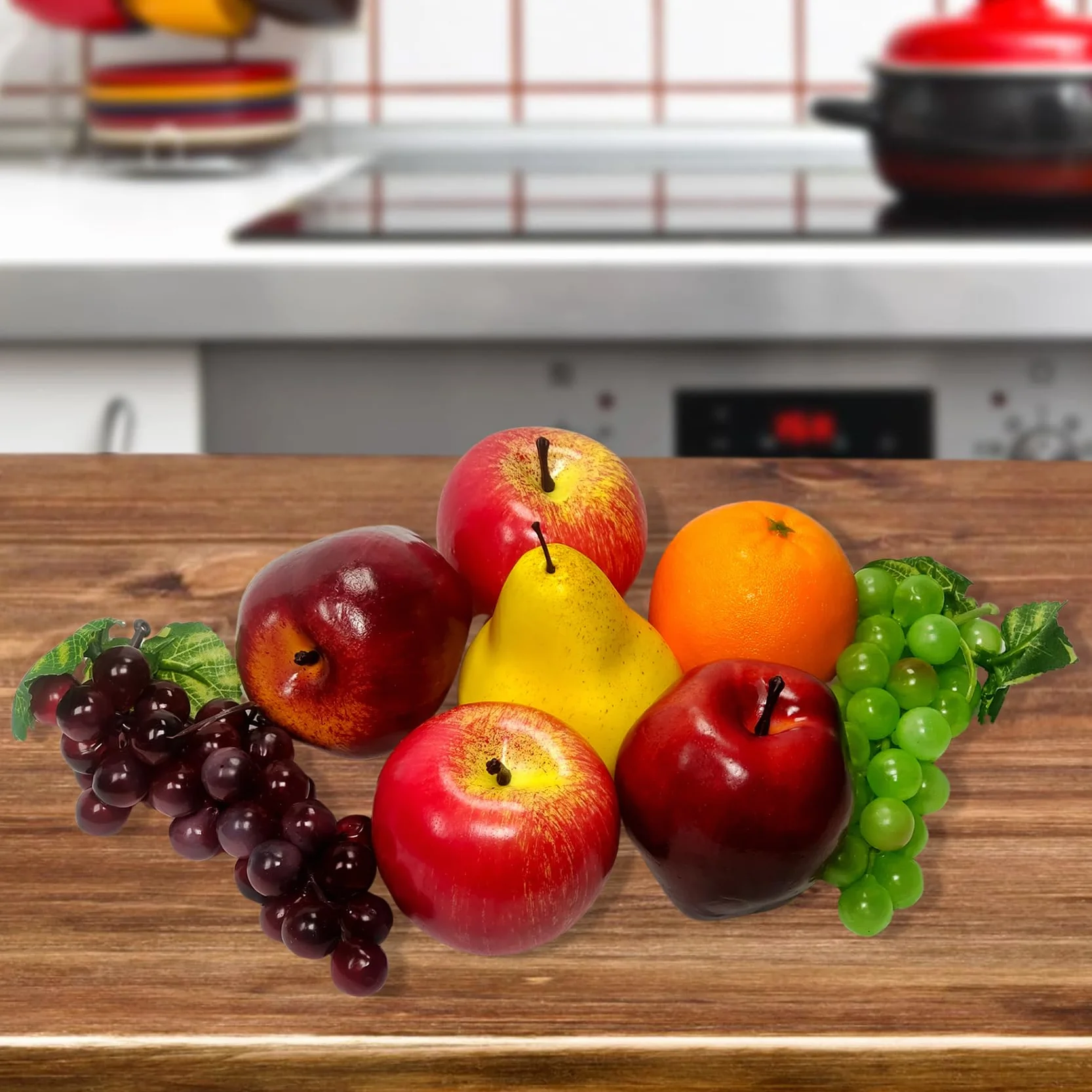 Künstliche Früchte-Pack,gefälschte Mischungsfrüchte für Wohnkultur,Simulations-Obst-Set,Party-Weihnachtsdekoration,Faux-Obst-Modell für Fotoshooting,künstliche Apfel-Birnen Trauben(6Arten,8Stück)