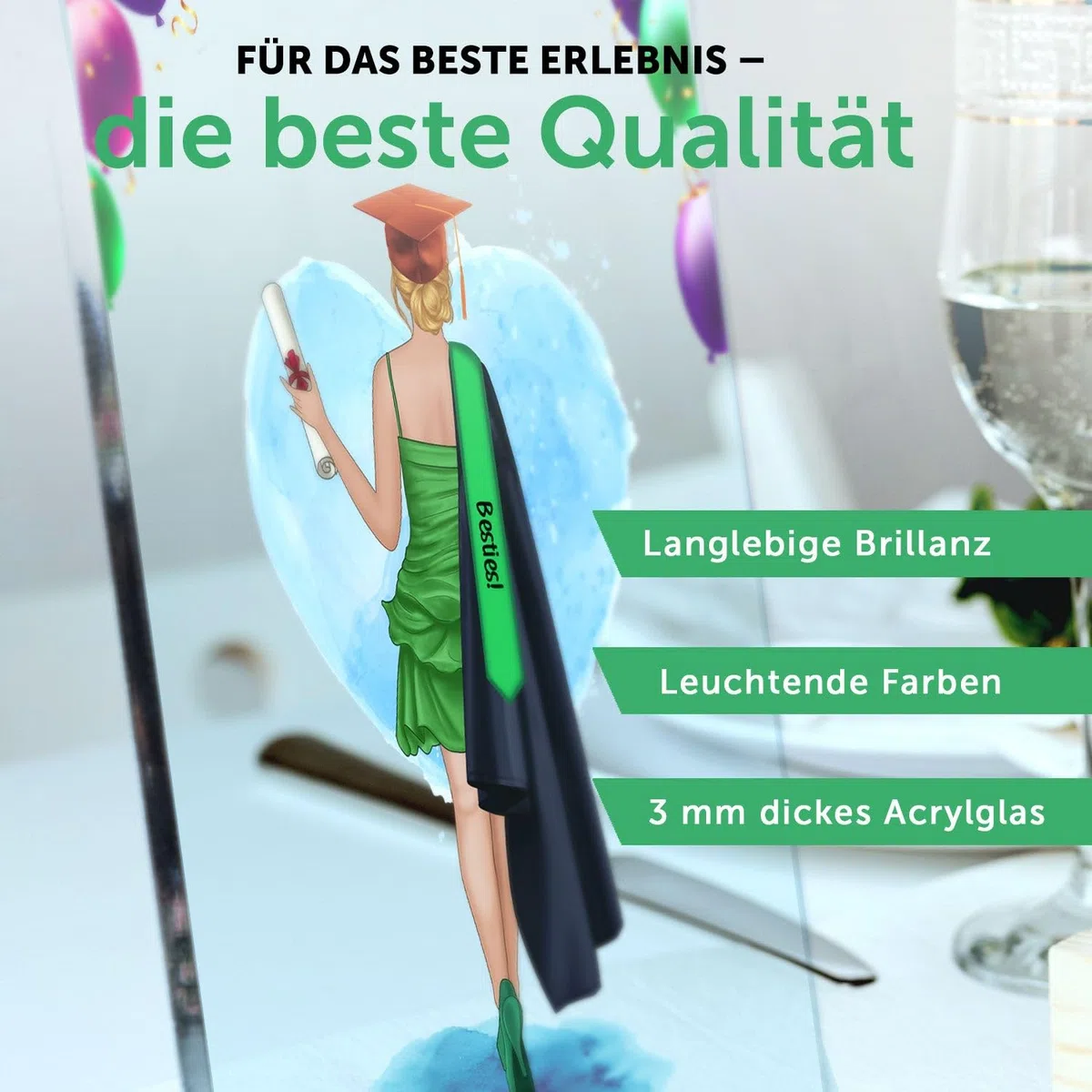 GRAVURZEILE Bedrucktes Acrylglas mit Konfiguration - Schulabschluss - Umfangreich anpassbares Motiv zum selbst gestalten - Personalisierbares Geschenk für den Bachelor & Master - Farbe: Weiblich