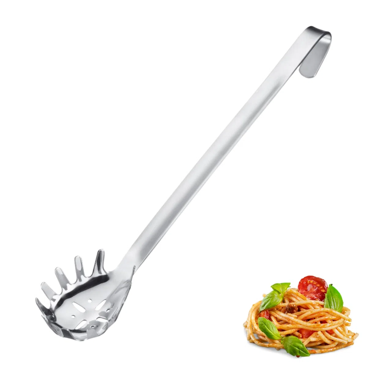 Westmark Spaghettilöffel Pro – Edelstahl Nudellöffel mit Rundzacken – Praktischer Pastalöffel für Spaghetti, Nudeln & Co – Silber, 39,5 cm
