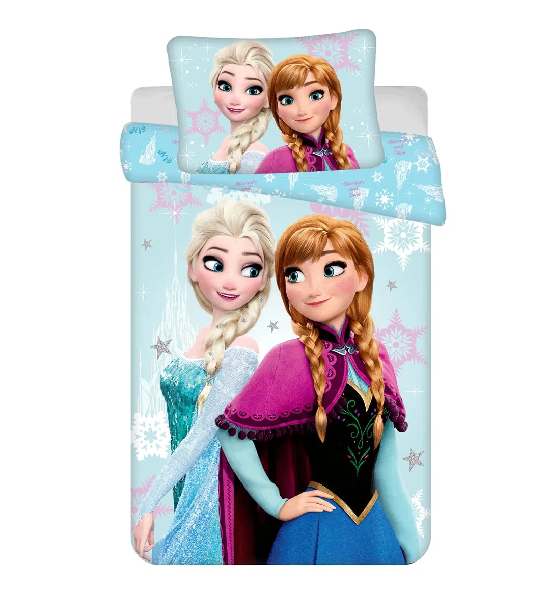 Eiskönigin Babybettwäsche 100x135 + Kissenbezug 40x60 Hellblau ELSA | Wendbare Baby-Bettwäsche | Naturbaumwolle weich atmungsaktiv | Anna Olaf Disney | Mädchen 0-3 | Kinderbett | Geschenkidee