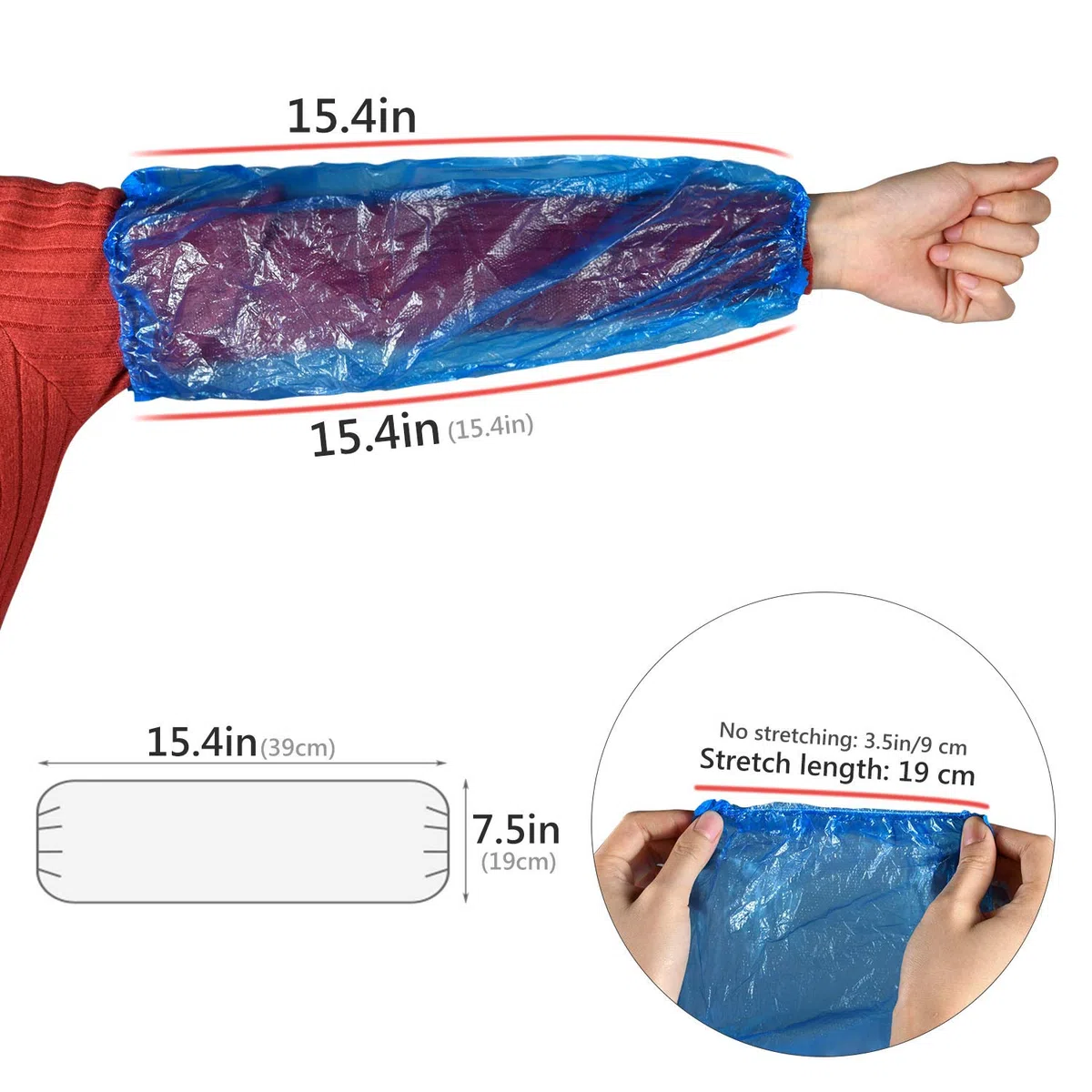 Funmo Wasserdichte Ärmel, 200 Stück, Einweg-Manschetten, Armschutzhüllen, PE-Kunststoffärmel mit elastischen Bündchen für Malerei, Reinigung, Lebensmittelservice