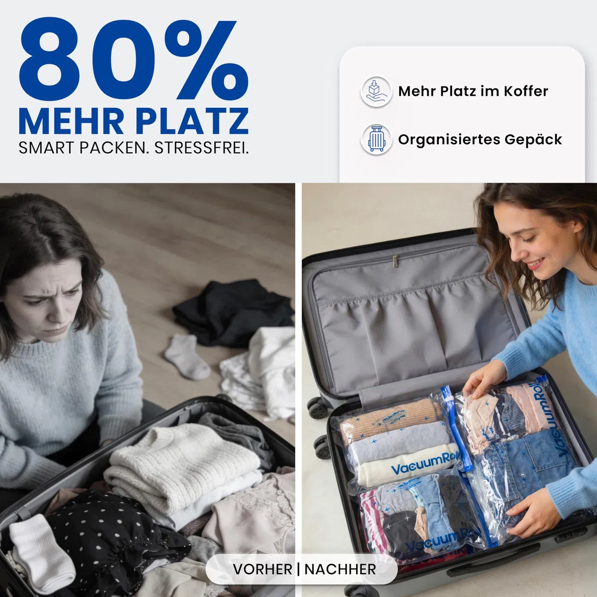 myHodo Vakuumierbeutel zum Rollen (14 Stück) für Kleidung (3 Größen - 70x50 60x40 50x35cm), Kompressionsbeutel, große Reise Vakuumbeutel, Vacuum Storage Bags, Kleiderbeutel für Reisen & Rucksack