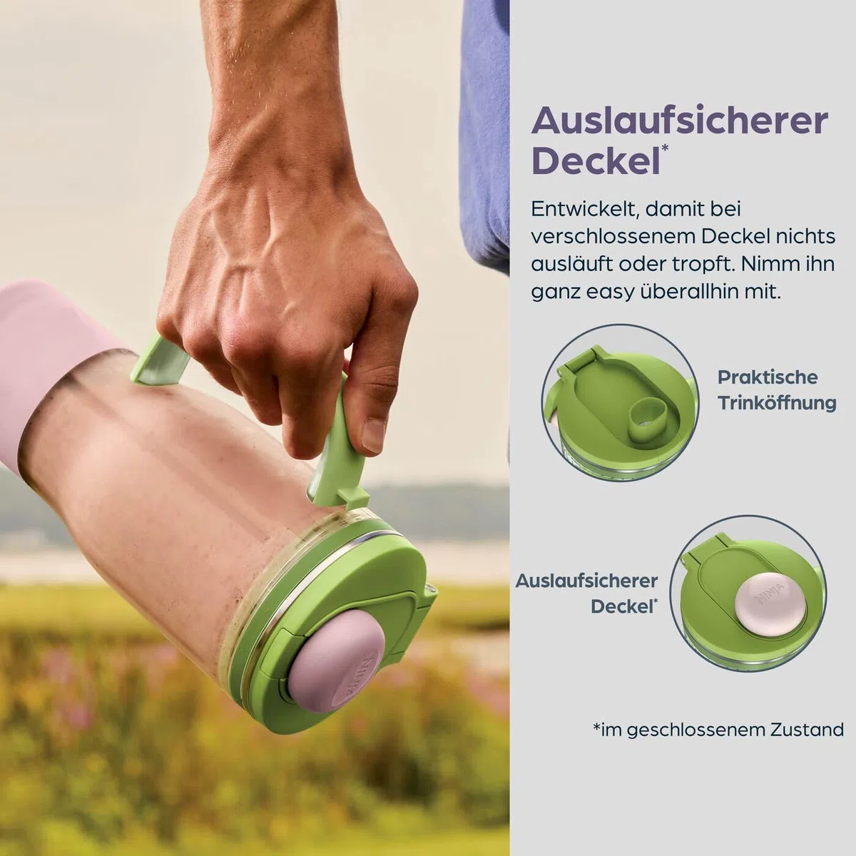 Ninja BlendBoss Reisebecher mit Deckel, kompatibel mit Ninja BlendBoss Mixer, für Becherhalter geeignet, Ausgussdeckel mit abnehmbarem Strohhalm, spülmaschinenfest, Stein XSKDB324LSST