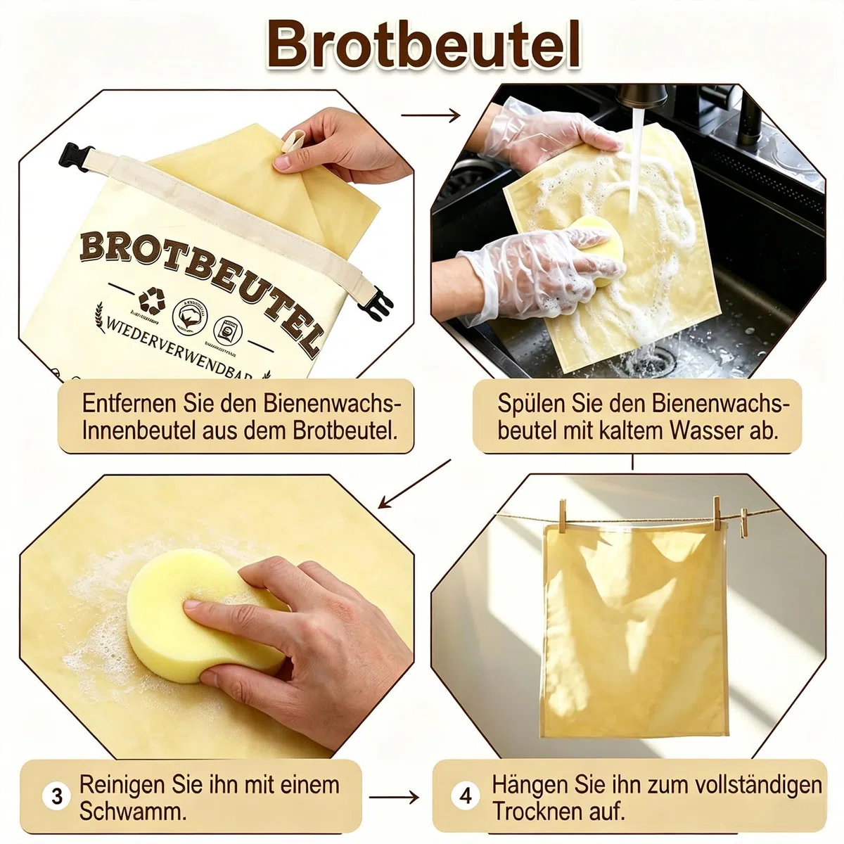 Brotmeister Brotbeutel Bienenwachs 43×33 cm, 2 Stück Bienenwachs Brotbeutel Leinen, Bienenwachsbeutel für Brot, Wiederverwendbare Natürliche Bread Bag, für Selbstgebackenes Brot und Backwaren