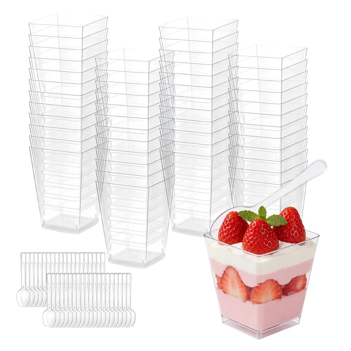 Mehrweg Dessertbecher 160 ml aus BPA-freiem PP Kunststoff – Wiederverwendbar, Spülmaschinengeeignet, Robuste Dessertgläser für Tiramisu, Mousse und Snacks (50 Stück)
