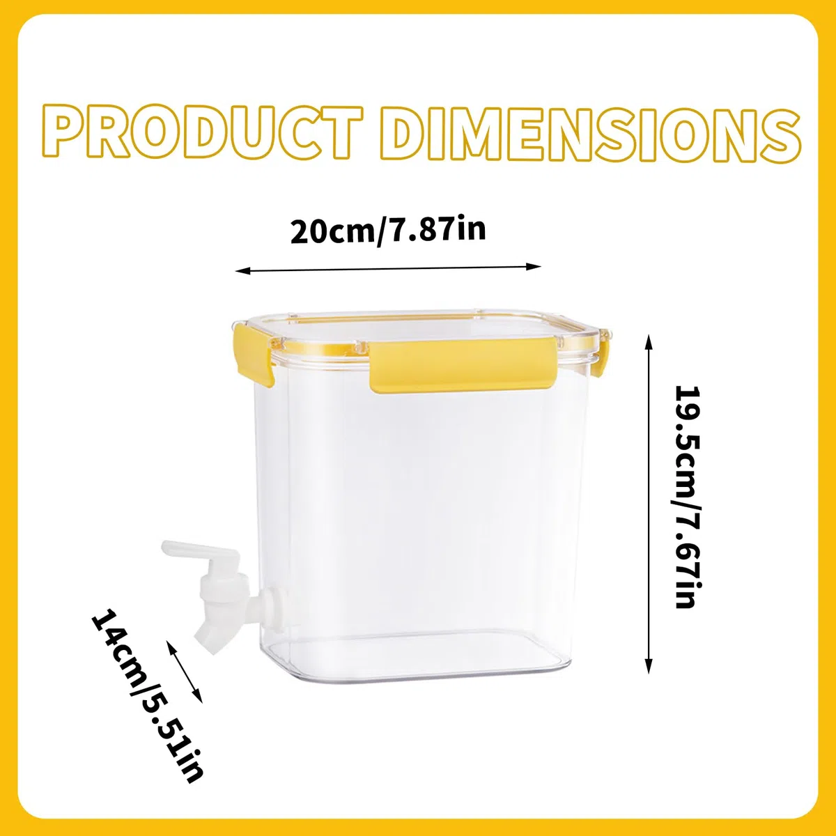 3.5 L Wasserspender mit Zapfhahn, Kühlschrank Getränkespender mit Deckel, BPA-Frei Wasserbehälter für Saft, Limonade, Eistee, Milch, Cocktails und Partygetränke, Limonadenspender (Gelb)