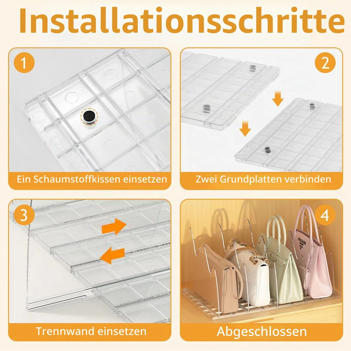 2 Stück Handtaschen Trenner Aufbewahrung für 6 Taschen Regalteiler für Schrank verstellbare Geldbörsen Organizer Handtaschentrenner Taschenständer für Schlafzimmer, Schränke, Büro, Bad