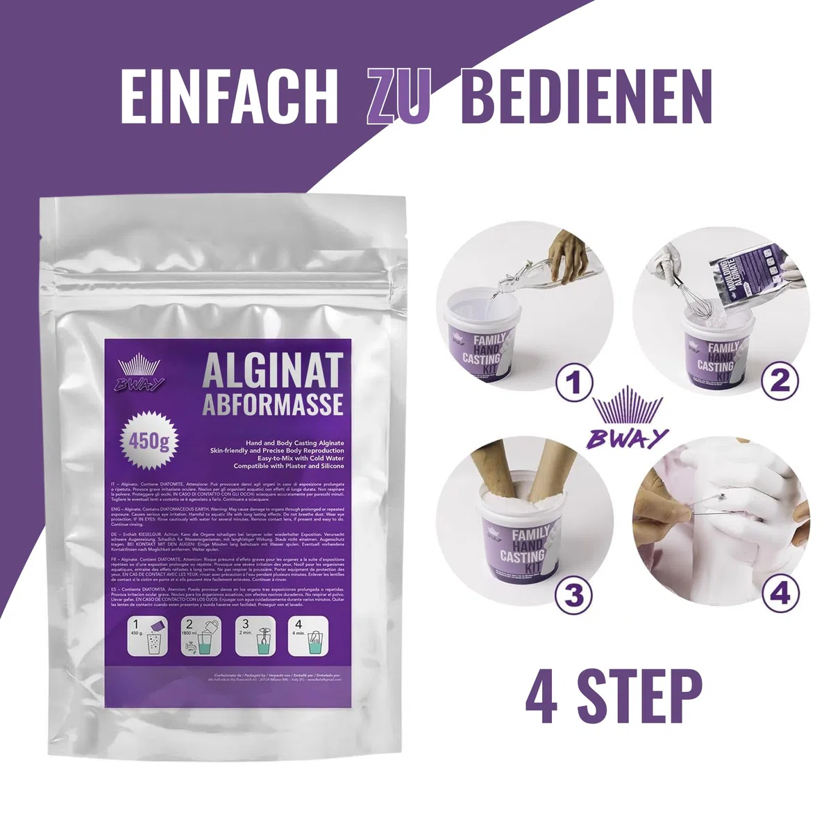 BWAY Alginat Abformmasse – Hochpräzise Abdruckmasse aus Alginat für detaillierte Handabdrücke und Abgüsse, ideal für kreative und professionelle Anwendungen – 900 g (2 × 450 g)