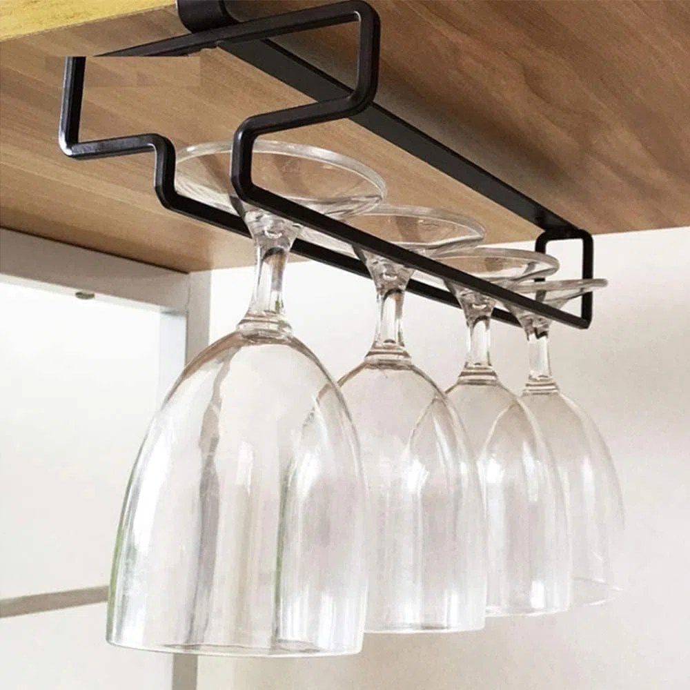 3 Stück Weingläser Halter, Gläserhalter für Weingläser Stielgläser Weinglashalter Gläserhalter aus Metall Gläserschiene Halter Unter Schrank Weinglas Rack für Küche Bar Restaurant, Schwarz