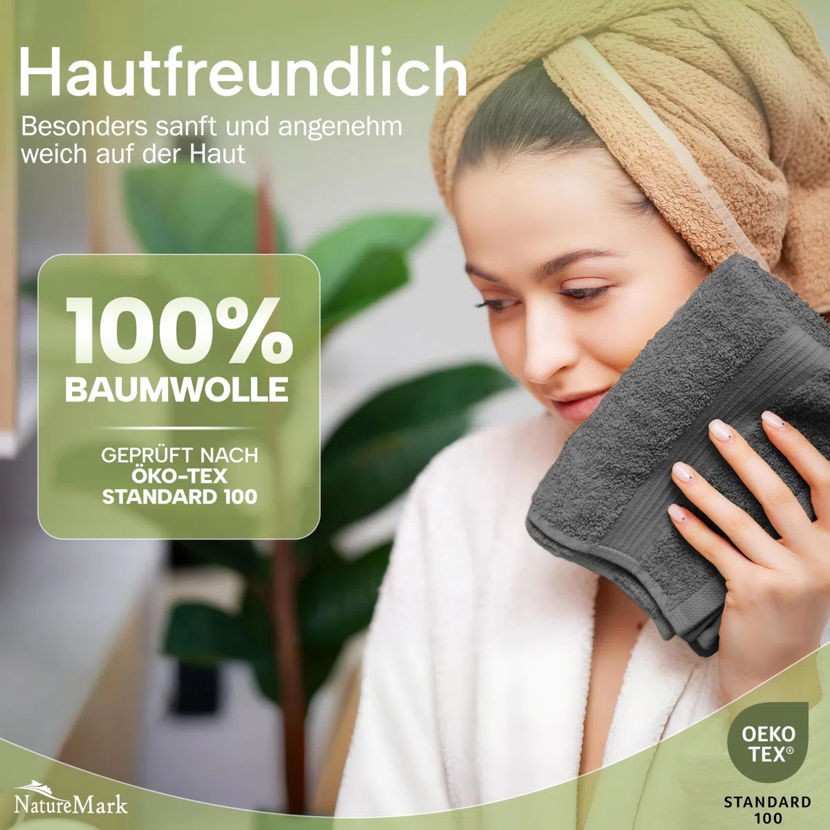 NatureMark Gästetücher – 12er Pack (30x50 cm), 100% Baumwolle, Oeko-Tex Zertifiziert, weich, saugfähig und pflegeleicht – Für Bad, Gäste & Spa – Anthrazit/Grau