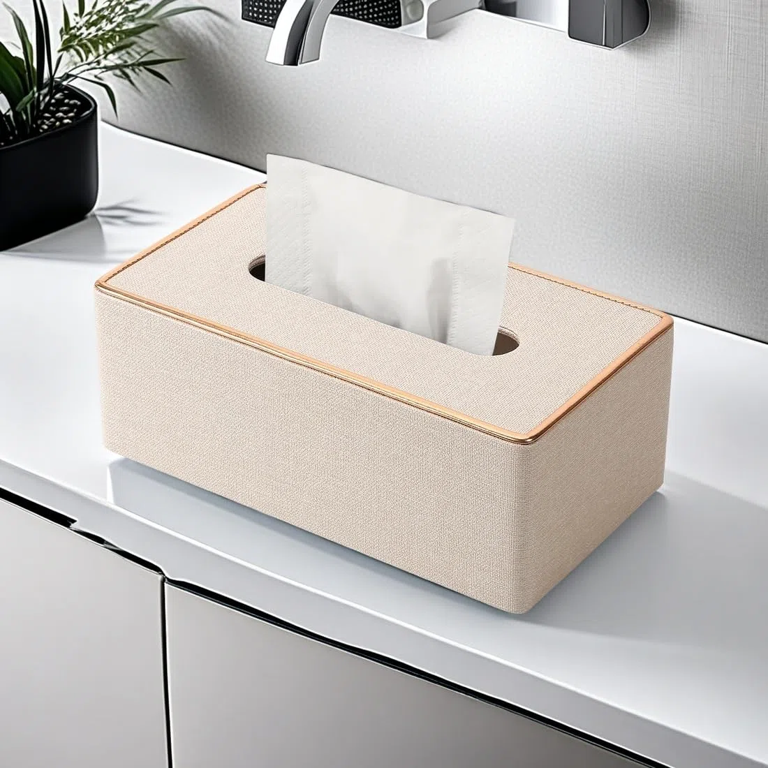 KINGFOM PU Leder Kosmetiktücher Box Taschentuchbox Tücherbox für Büro/Auto/Zuhause (Weiss)