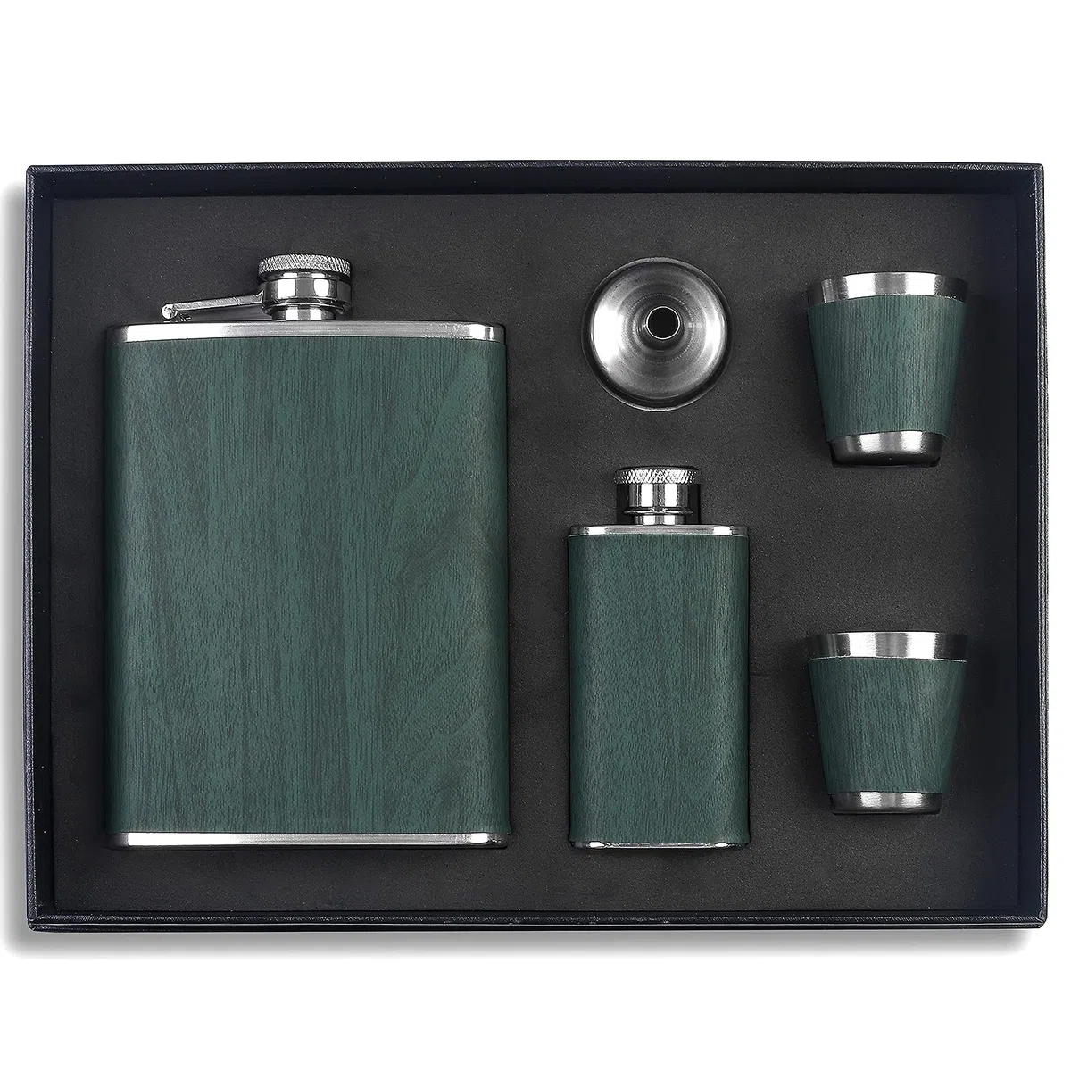 Flachmann Set 260ML Edelstahl Whisky Topf Mini Schnapsflasche Upscale Tragbar Alkoho Geschenke (Grün)
