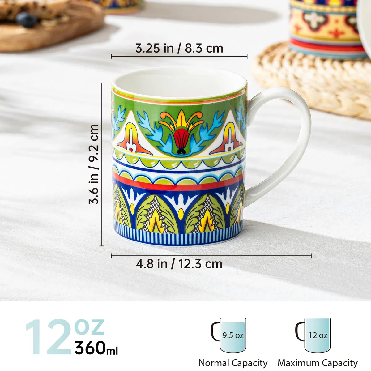 UNICASA Kaffeetasse Set, 4er Set Kaffeebecher aus Porzellan für Kaffee - 360ml, Cappuccino und Latte Macchiato, Geschirrservice 4 Farbe