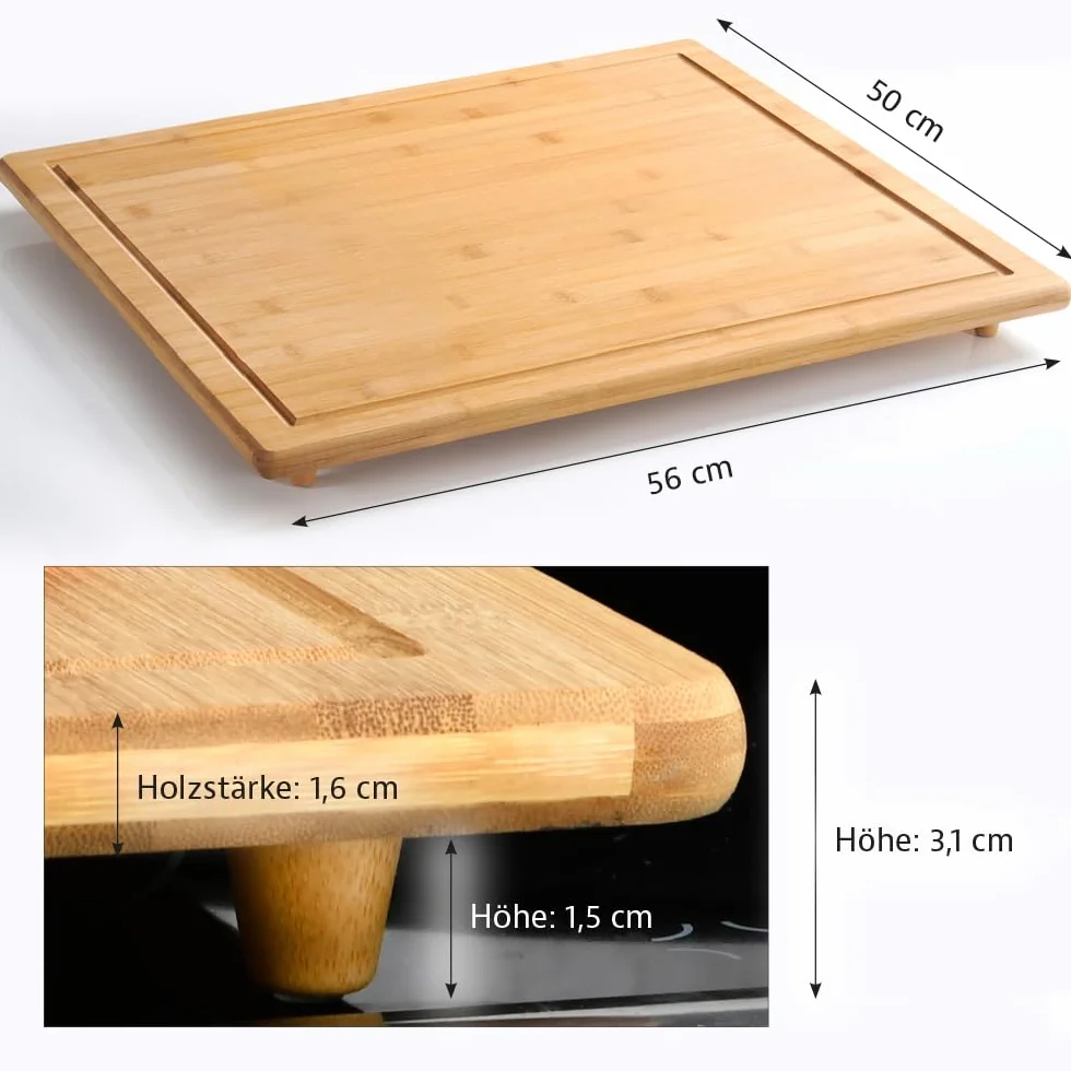 KESPER | Buffetplatte/Herdabdeckplatte mit Einbrand, Material: Bambus, Maße: 56 x 50 x 4 cm, Holzstärke: 1,6 cm, Farbe: Braun | 58598 13
