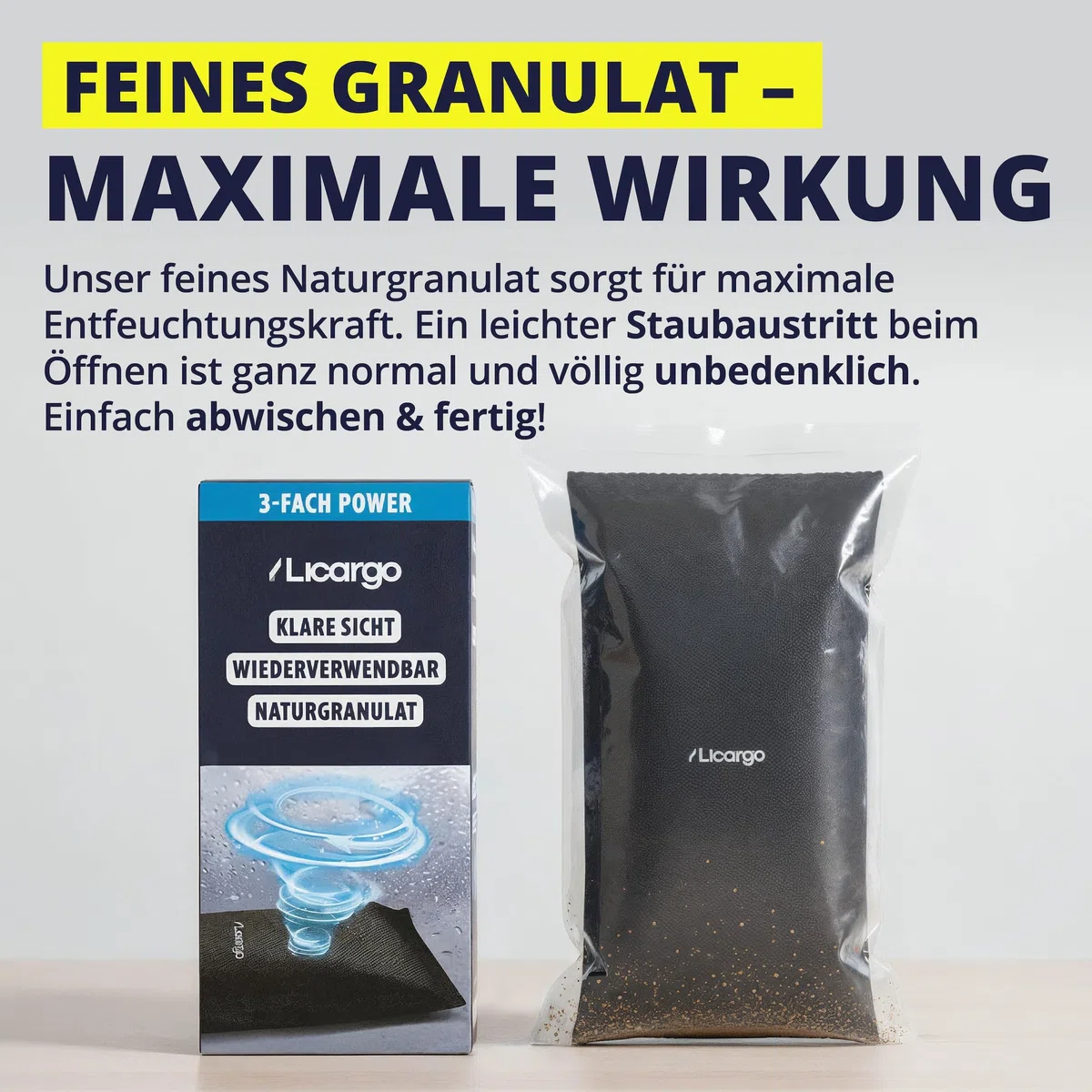 LICARGO Luftentfeuchter Auto 1 kg - Beschlagfreie Scheiben & klare Sicht - Auto Entfeuchter extra stark mit Naturgranulat, wiederverwendbar - gegen Feuchtigkeit & Schimmel im Autoinnenraum