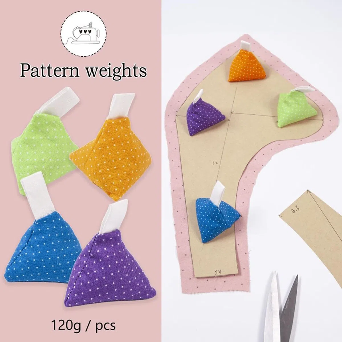 4er Set Schnittmustergewichte: Stoffgewichte zum Nähen ohne Stecknadeln – 120g Nähgewichte für Stoffzuschnitt & Quilting, Fixiergewichte für Schnittmuster inkl. Aufbewahrungstasche, Dreieckig