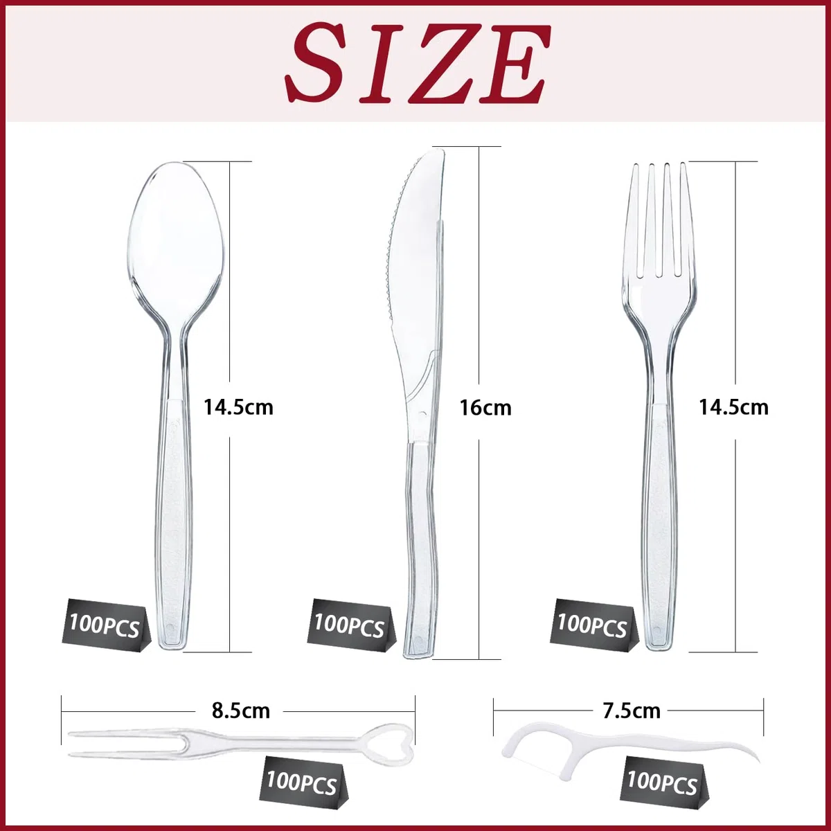 500PCS Plastikbesteck,Plastiklöffel,Plastikgabeln,Plastik Messer,Party Besteck Wiederverwendbar,Jeweils 100 Stück,Plastik Besteck mit Obstgabel und Zahnseide,Partygeschirr Mehrweg & Robust