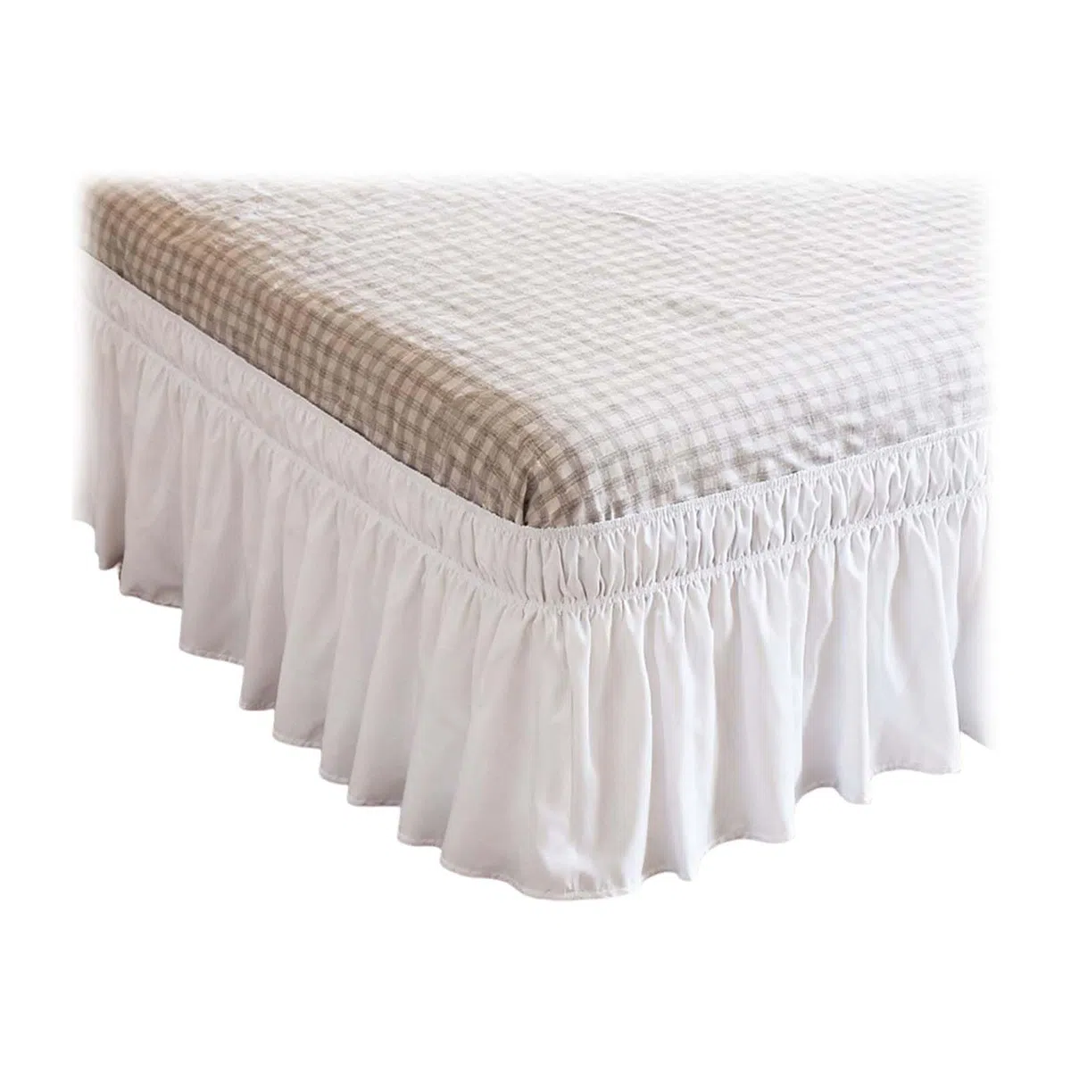 MINZHI Bettvolants Stoff Elastischer,203 * 153 * 40cm,Betthusse,BettvolantBettrock mit Rüschen,Bettlakenmitrüschen,Weiße Bettrock,Gefalteter ​Bettrock,mit Saum,geeignet für Doppelbett und Einzelbett