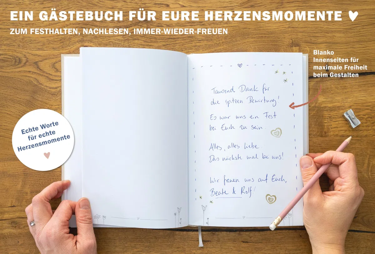 Eine der Guten Gästebuch für Hochzeit, Geburtstag, Taufe, Hochzeitsgästebuch Creme, 144 Seiten dickes FSC Papier, umweltfreundlich, Premium Hardcover mit Fadenbindung, 17x24 cm