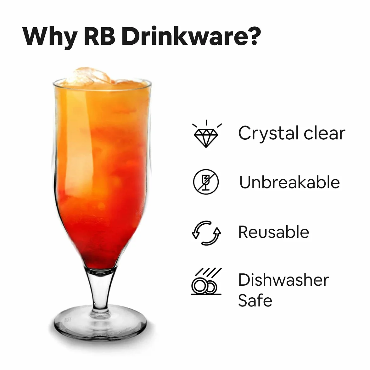 RB Hurricane Cocktailgläser Premium-Kunststoff Unzerbrechlich Wiederverwendbar 33cl, 6 Stück