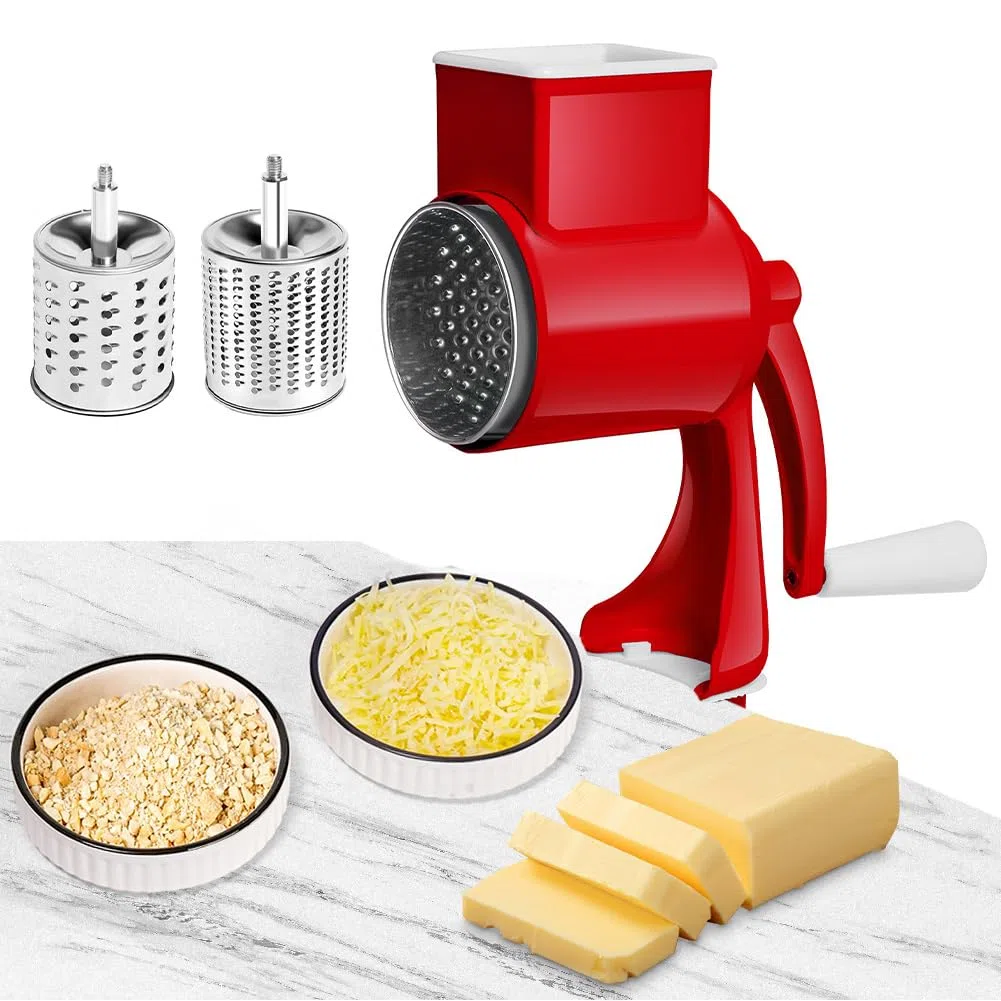 CEWROM Manuelle Nussmühle mit 2 Austauschbaren Trommelklingen, Manuelle Erdnussmühle mit Kurbel aus Edelstahl, Nussmühle, Mandelmühle, Ideal für Mais, Käse und Nüsse, Karotten usw