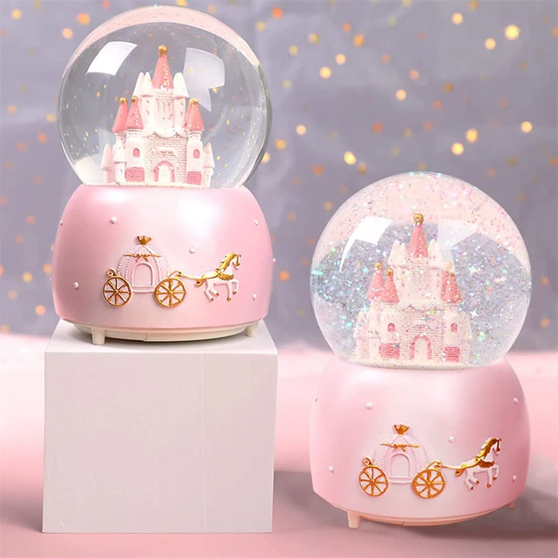 Schneekugel Musik Spieluhr Castle Kristallkugel Nachtlicht Glimmerkugel Glas Glitzerkugel Schneeflocke Weihnachtskarussell Deko Traumkugel Tischdeko Geschenk für Geburtstag Weihnachten Ostern