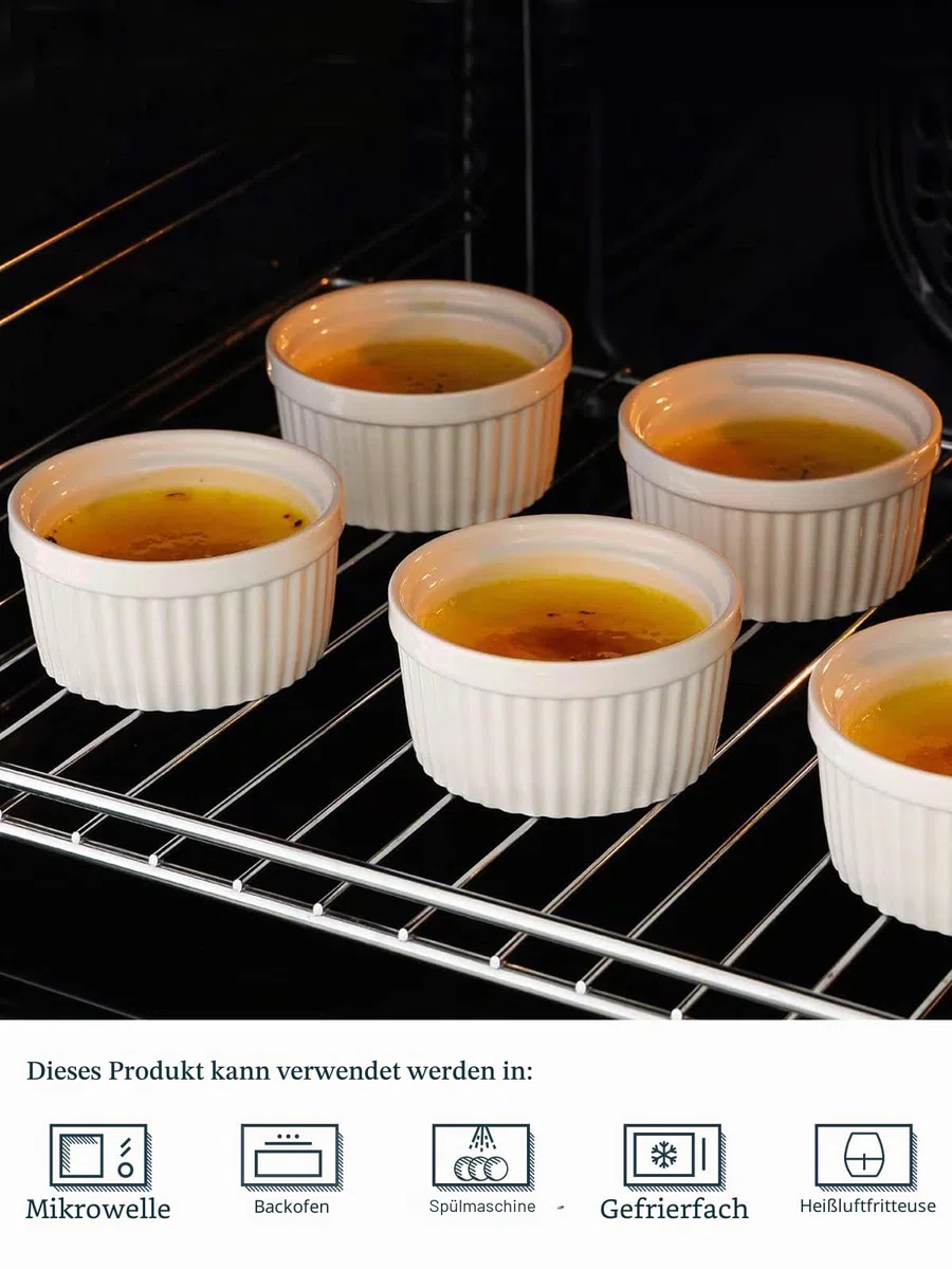 DOWAN Creme Brulee Schälchen, Souffle Förmchen Backofenfest, Ofenfeste Förmchen, Keramik Ramekins für Ragout Fin Schalen, Leckere Würzfleisch, Muffin, Panna Cotta, 120 ml, Soft White