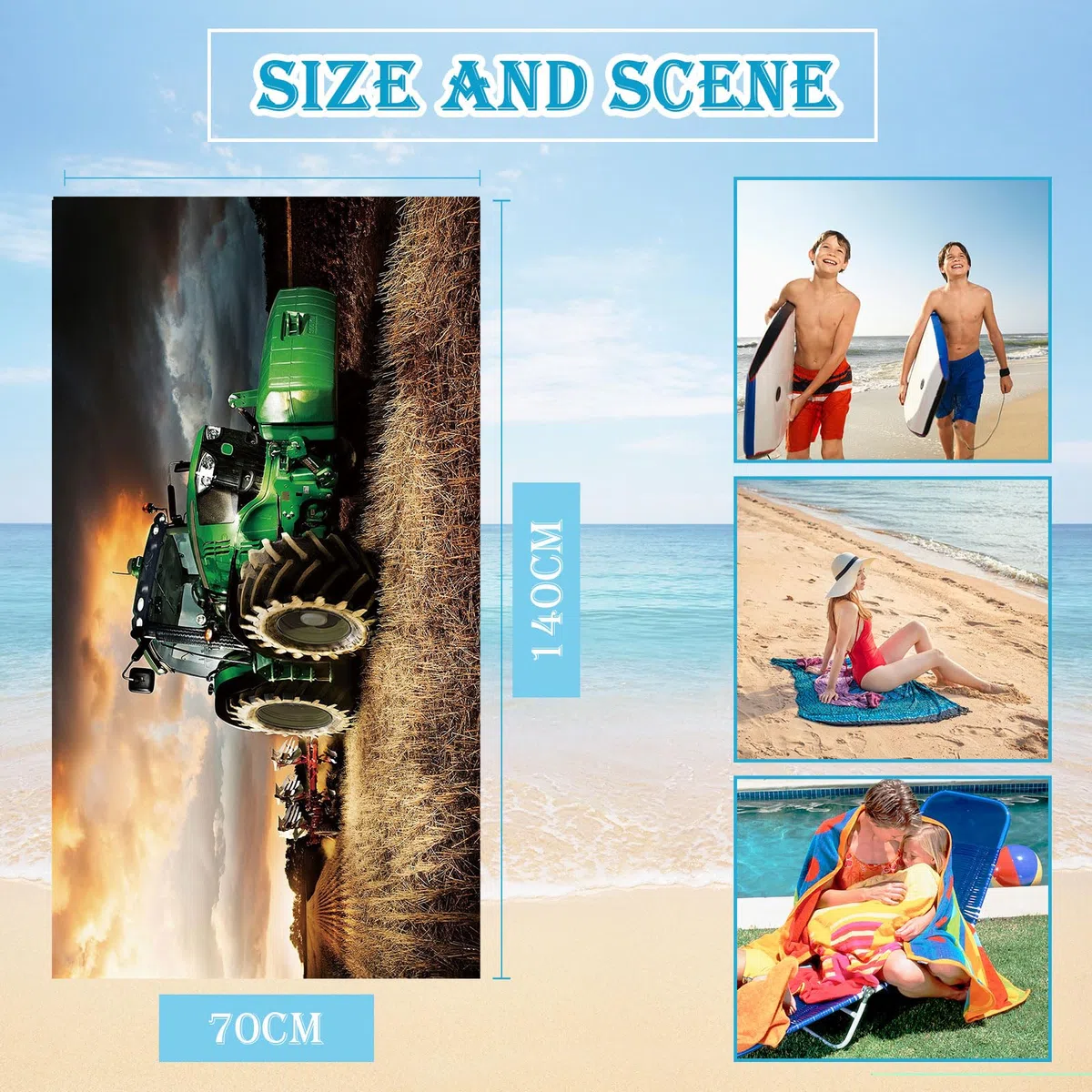 Traktor Strandtuch, 70 x 140cm Mikrofaser Strandtuch, Badetuch Handtuch für Kinder,Damen,Herren, Sandfrei für Strand, Pool, Schwimmen, Badezimmer(T2-70x140cm)