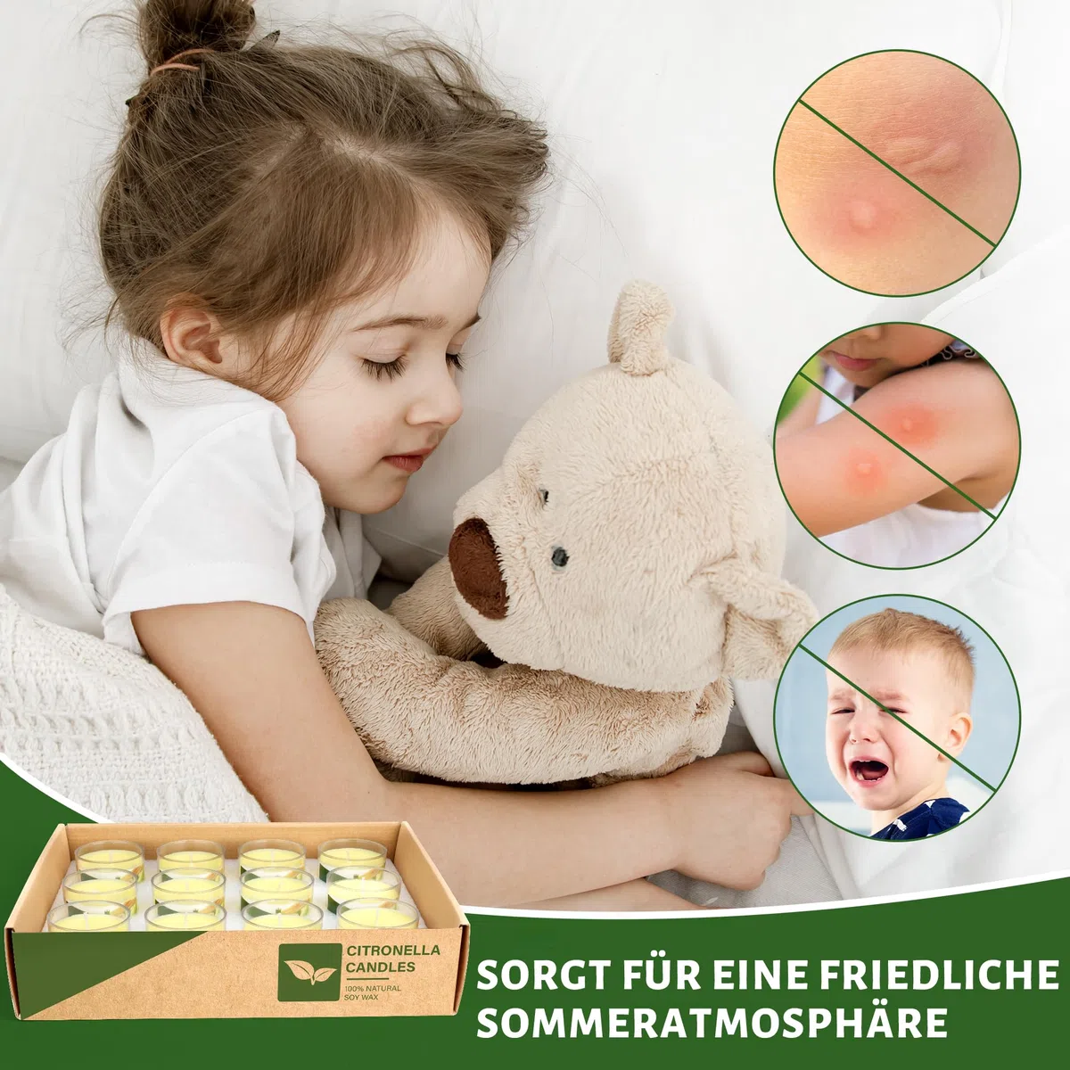 12 St Citronella Kerze Outdoor, 300 Std Draußen Citronella Duftlichter Klein Kerzen Natürliche Sojawachs Zitronella Garten Duft Kerze Indoor Draussen Sommergeschenk Set für Camping Picknick Terrasse